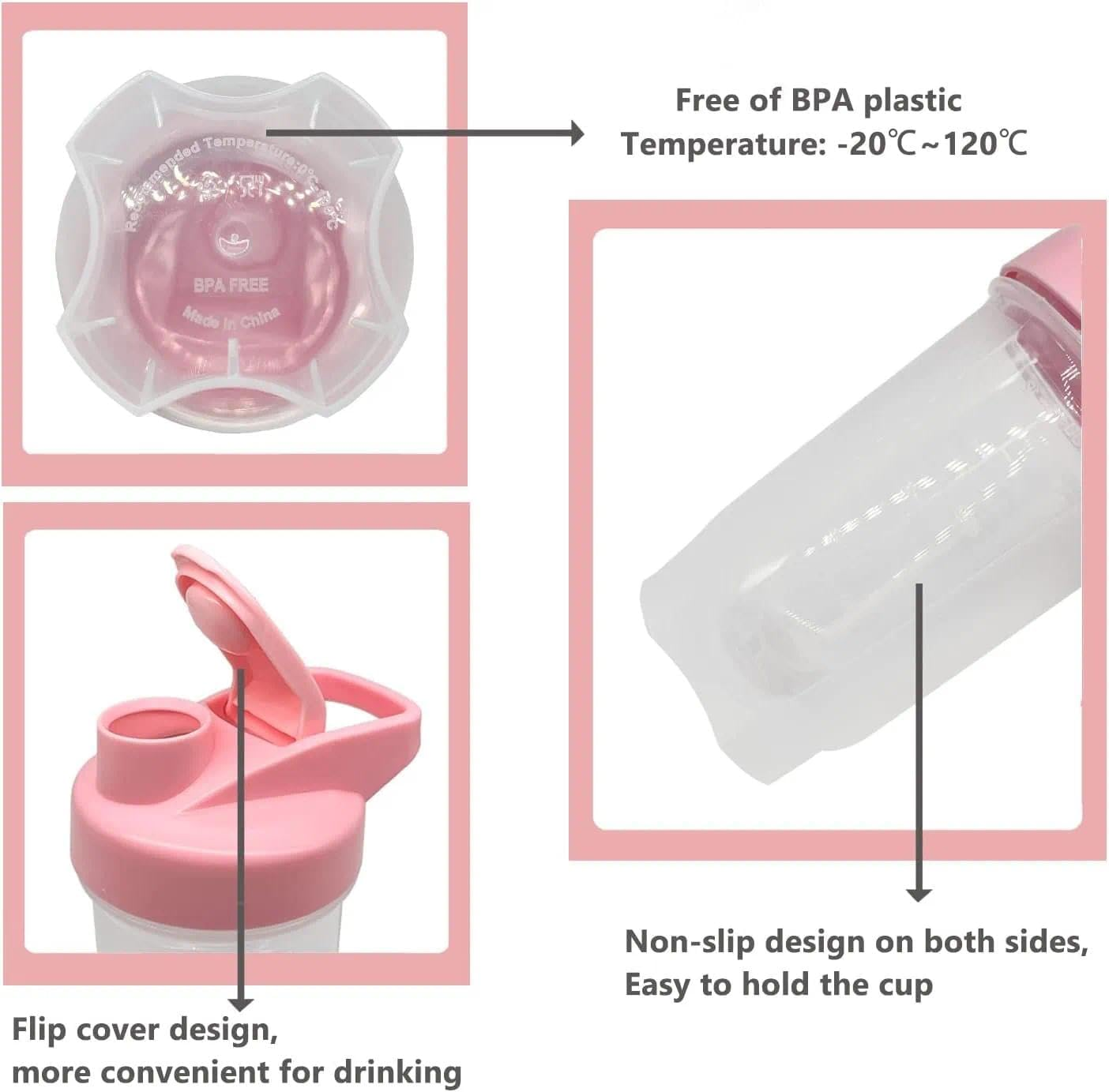 Protein Shaker Bottle, 300 Ml Capacity, BPA Free, Eco-Friendly, Durable, Whisk Balls Included, Ideal for Gym - Compatible with Popular Models, Ermaoo (2-Pack) - Blue,Pink image number 4