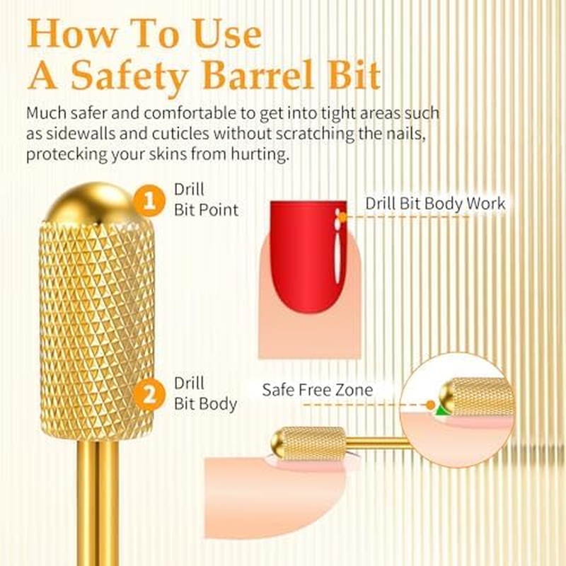 Jerssamy Nail Drill Bit Set,3 Pcs Safety Bits for Nails Drills,Carbide Nail Drills Bits for Manicure Pedicure Cuticle,Smooth round Nails Drill Bit(Xc & M & XF Gold) image number 4
