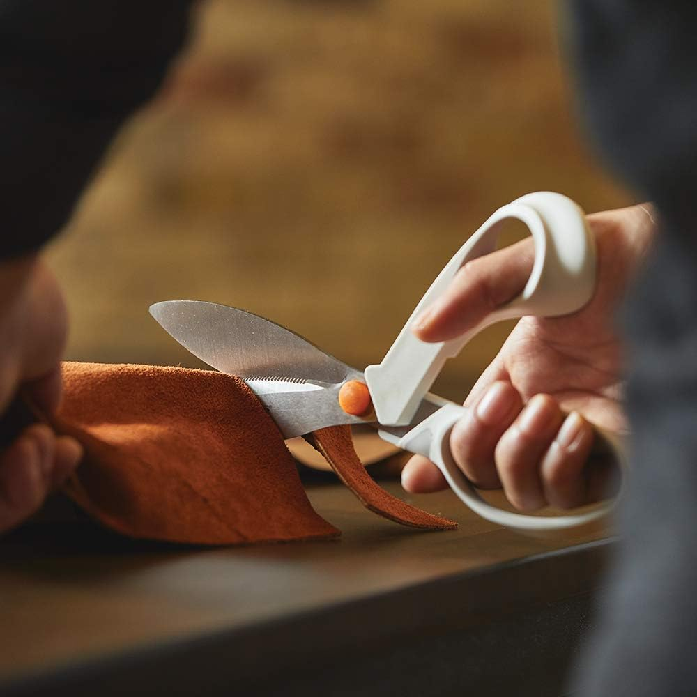 Fiskars Softgrip Powercut Fabric and Mixed Media Scissors - 8" Heavy Duty Scissors for Fabric, Cardboard, Cork, Decorative Metal and Foam Cutting with Serrated Blade Edge - White image number 4