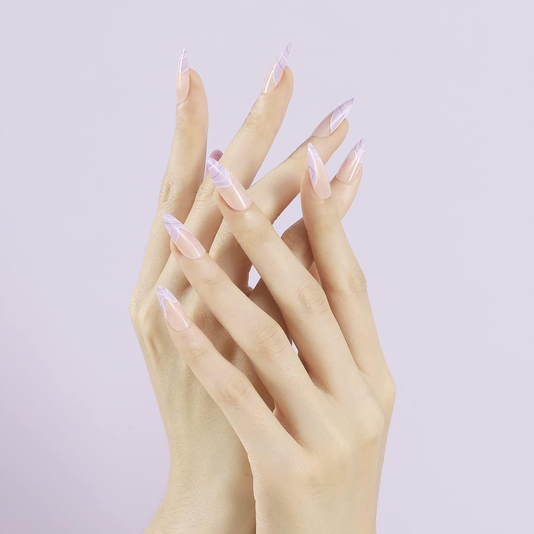 24Pcs Nude Abstract Press on Nails Medium and Long Almond Pointed Full Cover Nails Reusable for Women and Girls DIY Manicure Salon Beginners