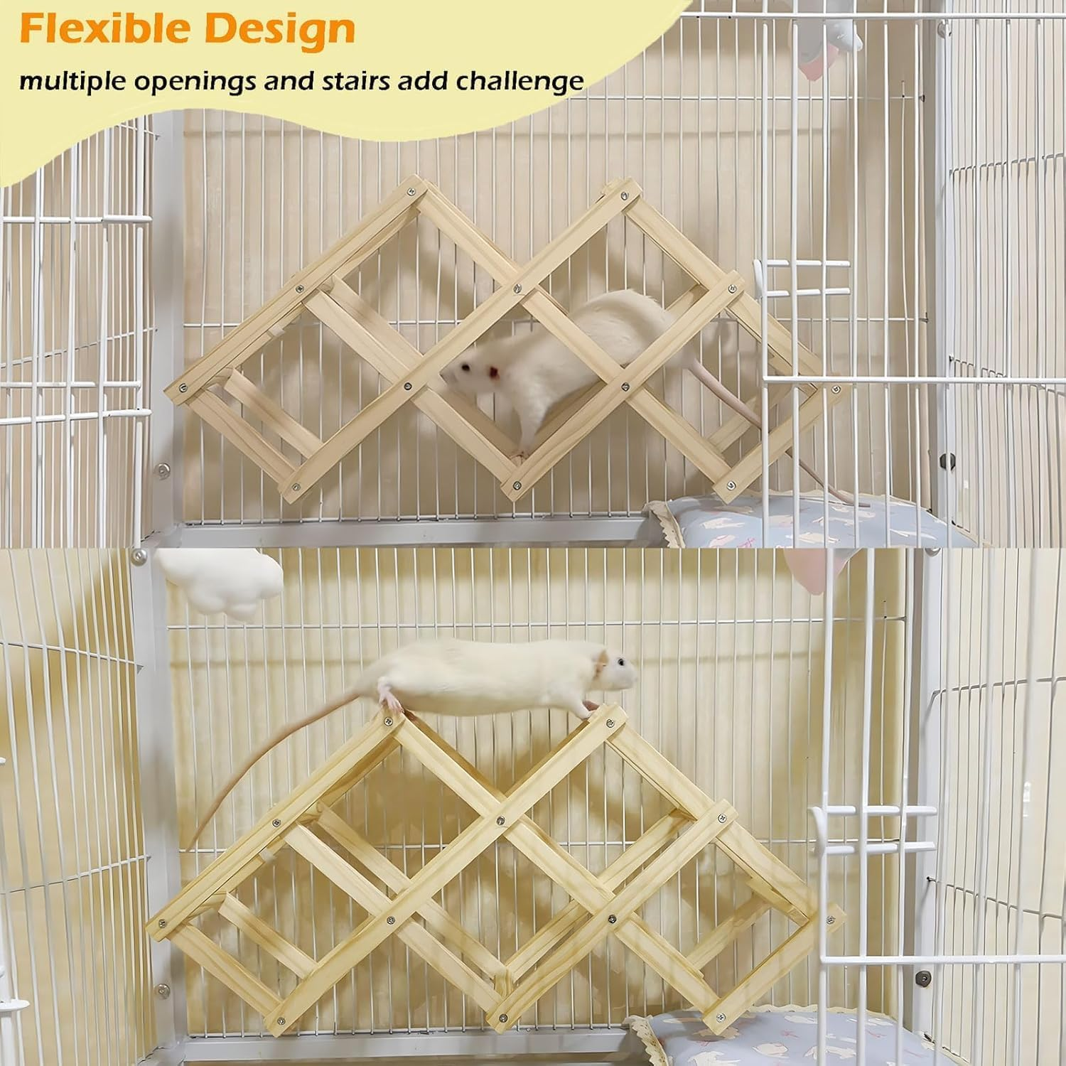Wooden Rat Climbing Toys, Natural Pet Rat Cage Accessories Climbing Ladder, Fancy Rats Enrichment Toy Activities, Hanging Rodent Toys for Pet Rats in Cage Playing Chewing (M, 1Pc) image number 1