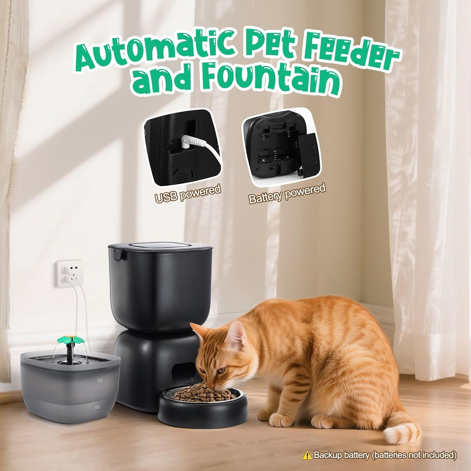 Pet Scene Pet Cat Feeder with 3L Food 2L Water Dispenser Dog Feeding Drinking Fountain Automatic Drinker Waterer Timed 10S Voice Recorder 4 Daily Meals Bowl image number 4