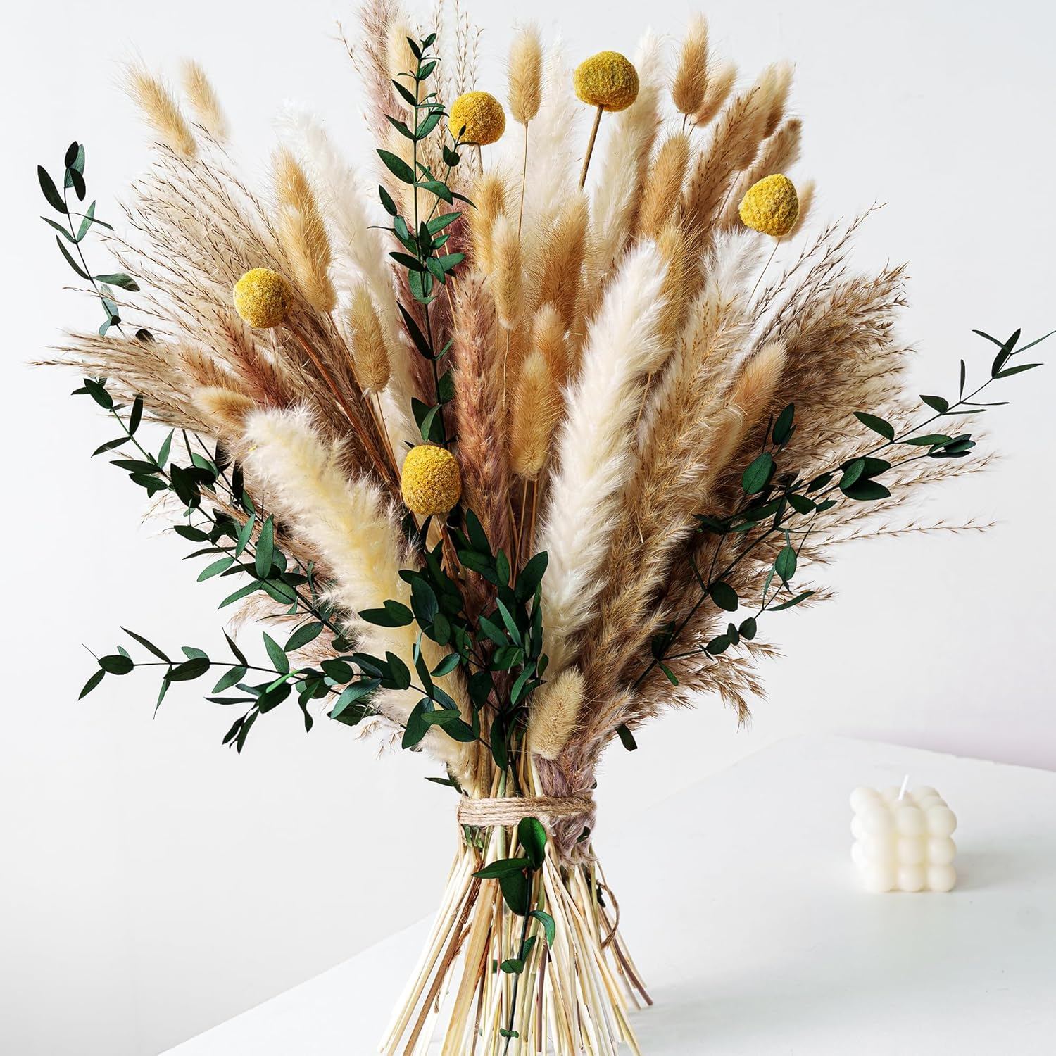 Boho Dried Flowers Bouquet &ndash; Olive Green Wall Decor, Pampas Grass Bouquet, Rustic Flower Arrangement, Moody Office & Bedroom Decor, DIY Home Vase Filler, Farmhouse Floral, Boho Wedding Bouquet image number 2