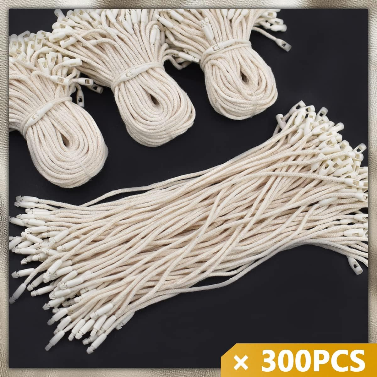 300Pcs 7.6Inch Cotton Gift Clothing Price Tag String Hang Tag String Hanging Rope Snap Lock Pin Loop Fastener Hook Ties Fast to Attach for Clothes Tags Shoes Snap Lock Luggage Label image number 5