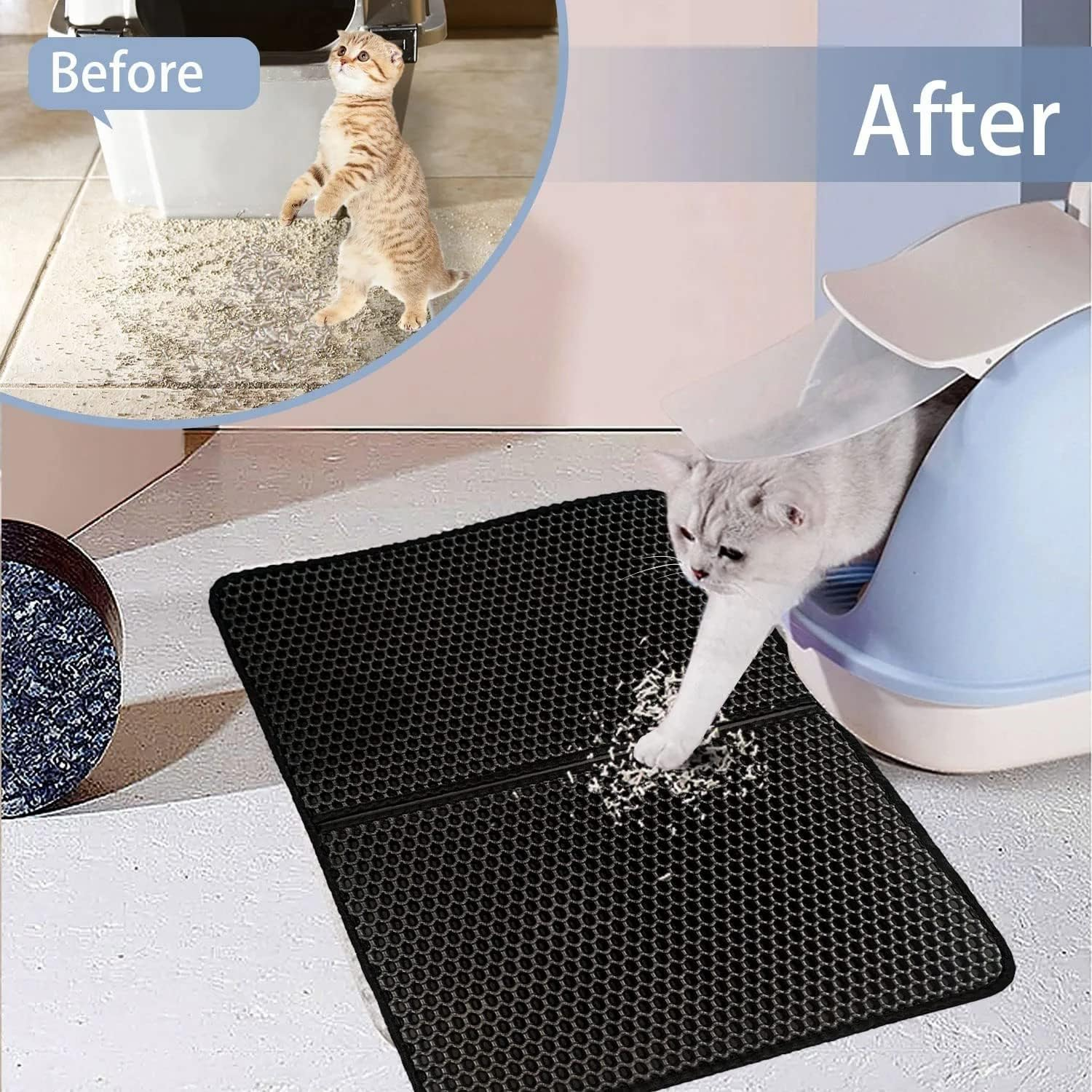 Cat Litter Mat,55 * 75Cm Double Layer,Honeycomb Double Layer Trapping Litter Mat Design,Waterproof Urine Proof Kitty Litter Mat Large Size Easy Clean Scatter Control image number 6