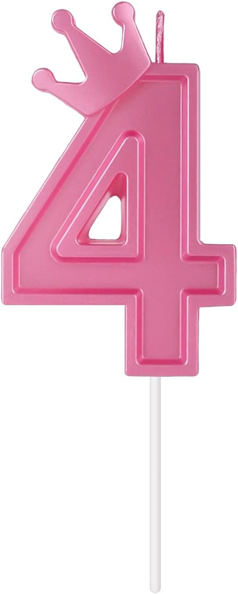 3 Inch Birthday Number Candle, 3D Number Candle with Crown Decor Large Cake Topper Number Candles for Birthday Cakes Wedding Anniversary Graduation Festival Party (Pink, 4) image number 2