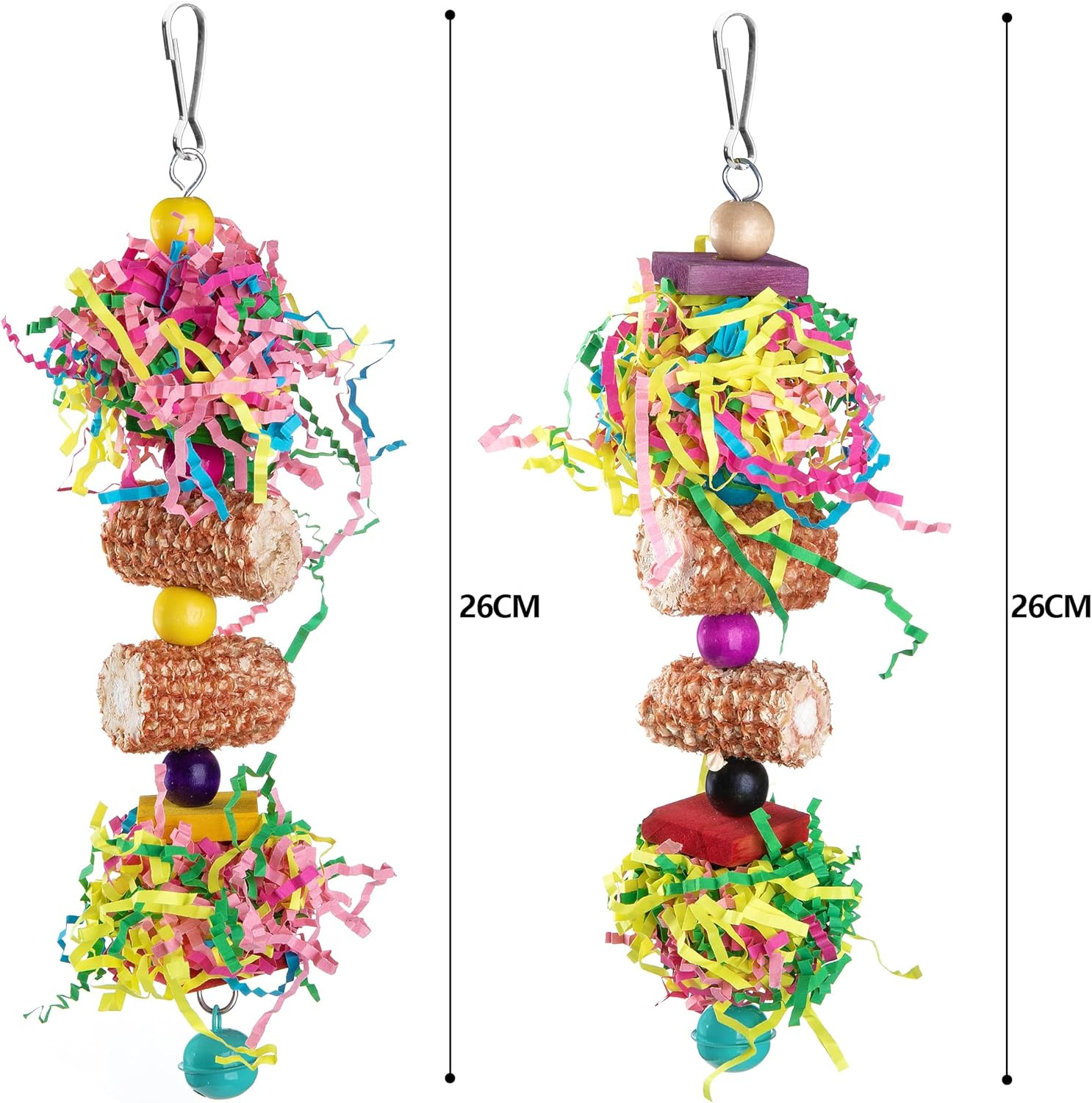 Widenlise 2 Pcs Bird Toys, Bird Shredding Toys, Parrot Chewing Toys, Cockatiel Toys, Include Natural Corn Cob Bells, Hanging Foraging Shredder Toy for Parakeets Budgies, Conures, Finches, A - A image number 6
