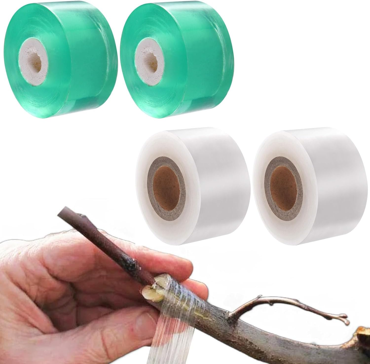 4 Pack Grafting Tape for Fruit Trees, 2 Color Stretchable Floristry Film, Plants Repair Tapes for Floral Fruit Tree and Poly Budding Tape - Green & White