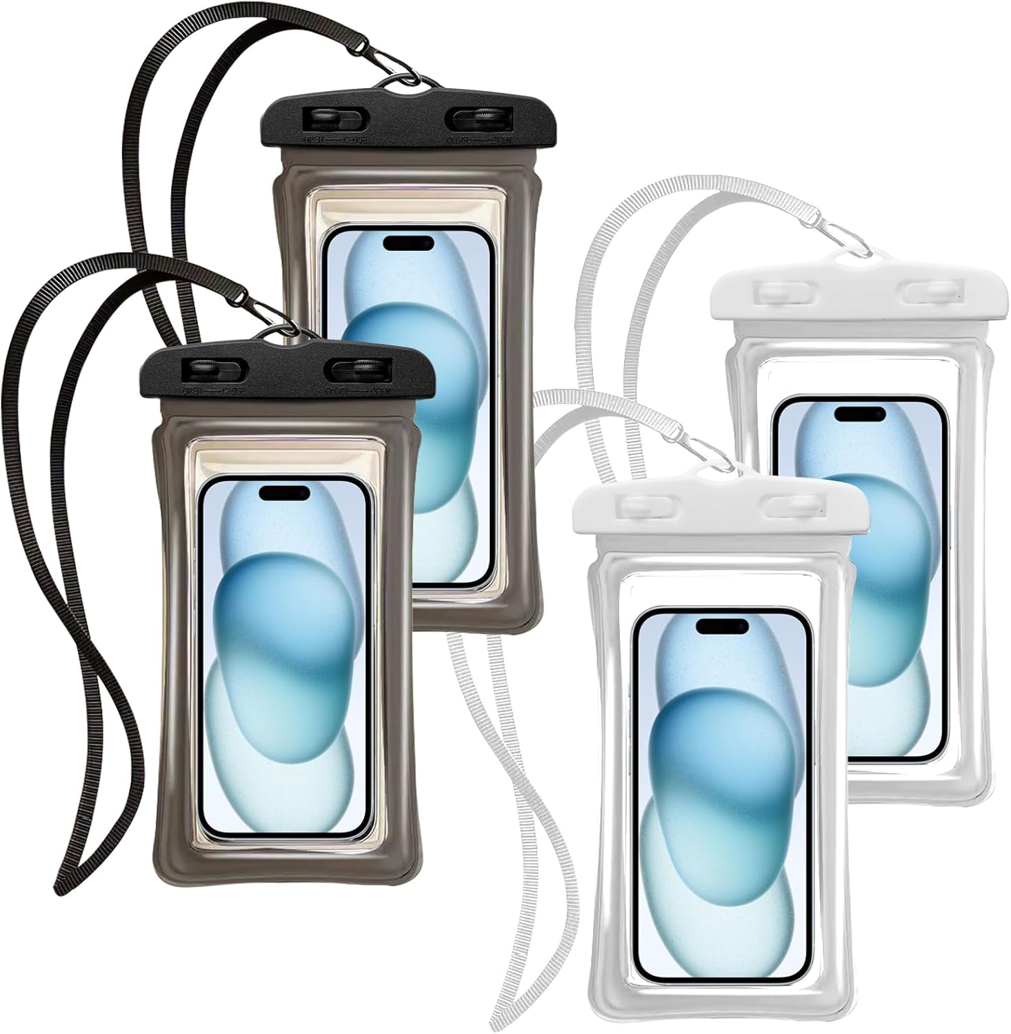 AIAOO Waterproof Phone Pouch 4 Pack, IPX8 Waterproof Phone Case for Iphone 17 16 15 14 Pro Max Plus, Galaxy S25 S24 Ultra, Universal Fit up to 7.2 Inch, Black & White Dry Bag for Water Activities image number 6