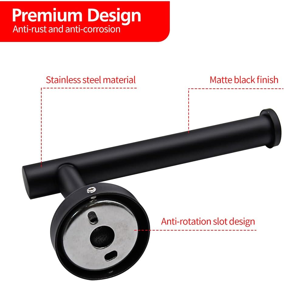 2Pcs Matte Black Toilet Paper Holder and Towel Ring Set, Stainless Steel Hand Towel Holder and Towel Hanger with Hardware Pack