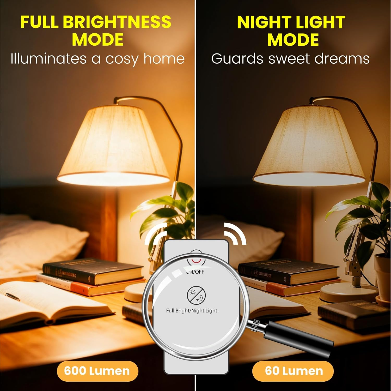 Lamptobe A19 E27 LED Light Bulb, 9W 600LM Full Bright Mode & 0.8W 60LM Night Light Mode, Energy Saving E27 LED Bulb for Home Lighting - 3000K Warm White - Pack of 2 image number 1