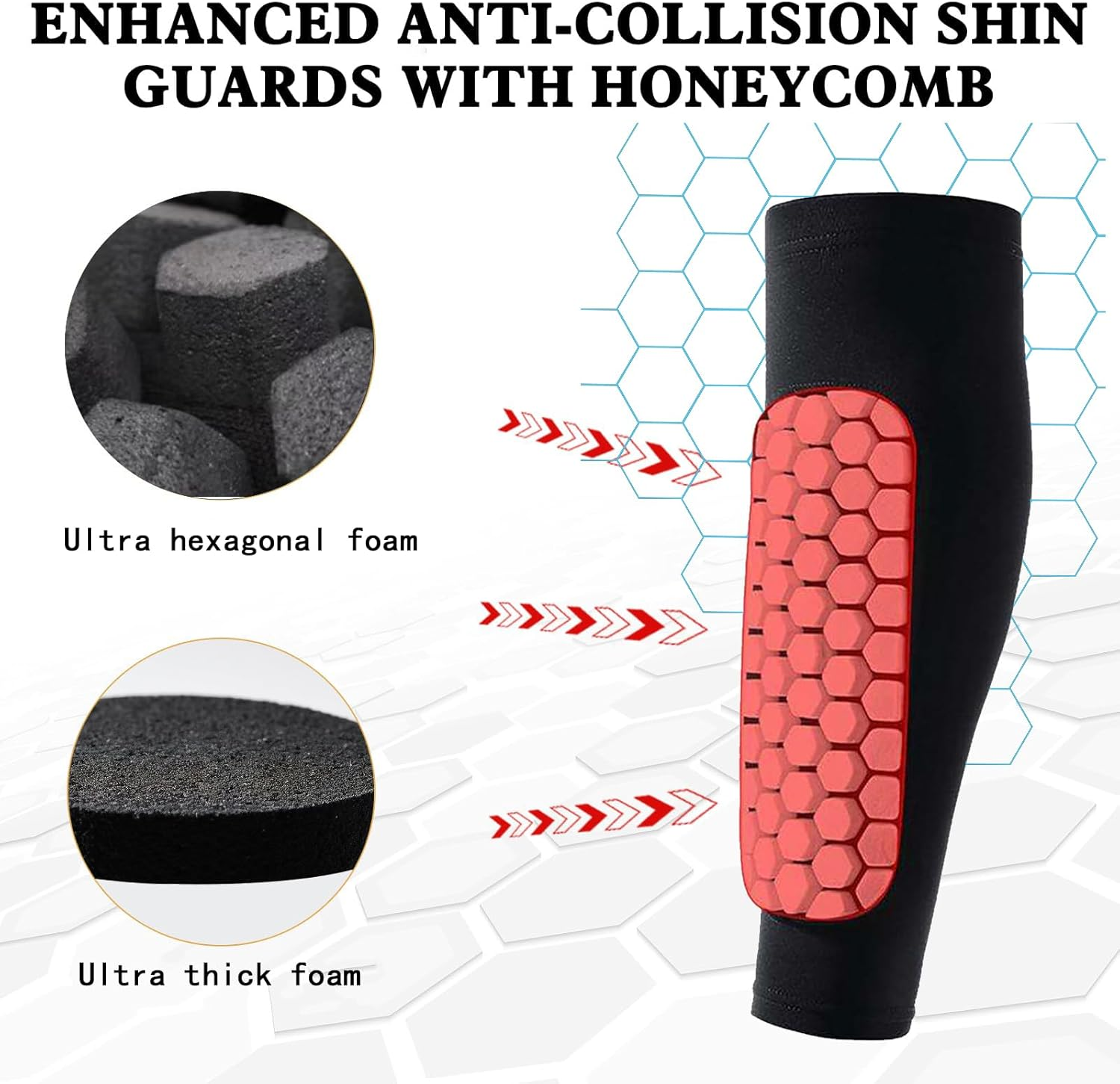 Shin Pads, Shin Guards for Football, Soccer, Rugby, Basketball, Running, Cycling, Hiking, Triathlon, Black, S Size, Pair of 2, Lycra Material image number 4