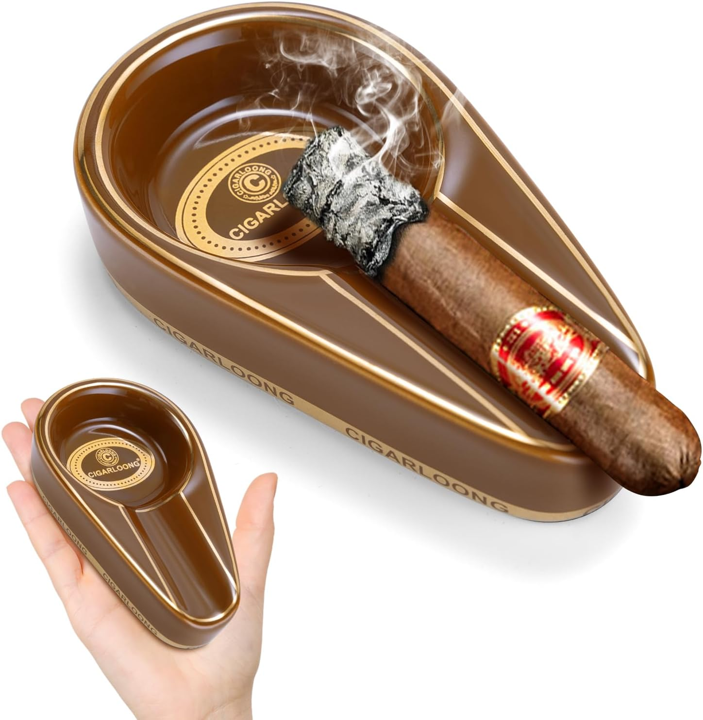 Cigar Ashtray for Outdoor, Ceramic Ashtray, Portable Cigar Ashtray for Home, Patio, Travel (Yellow)
