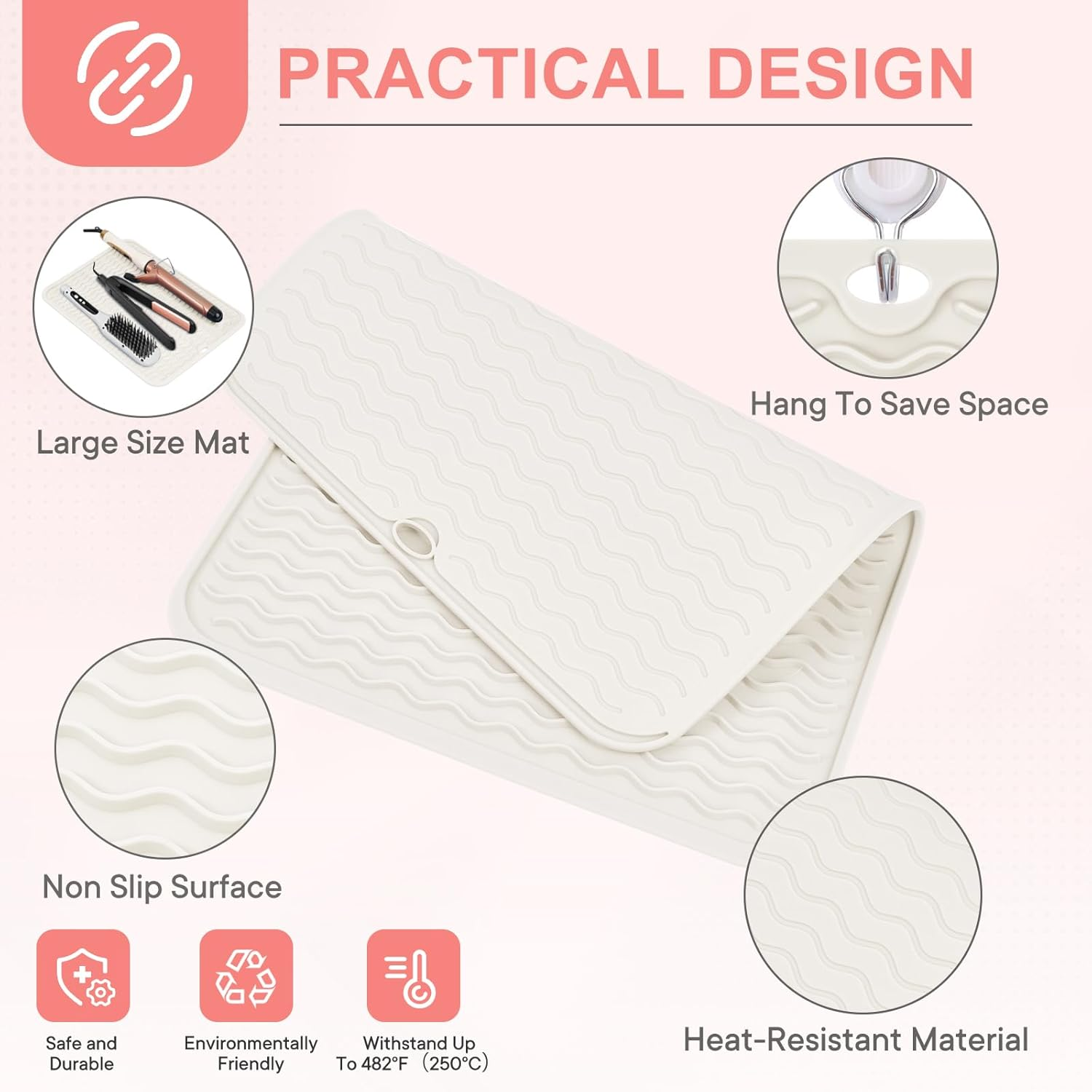 Oversize Silicone Heat Resistant Mat, Portable Travel Mat Cover for Curling Irons, Flat Irons, Hair Straightener and Hot Hair Styling Tools(14.2" X 11") - Ivory image number 4