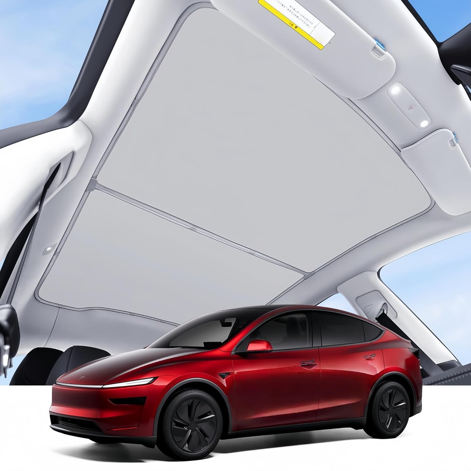 2025/2026 Tesla Model Y Juniper Sunshade Roof, Foldable Heat Blocking,Uv Protection & Reflective Sunroof Shade with Nano Ice-Crystal Coatings for Tesla Model Y Accessories image number 3