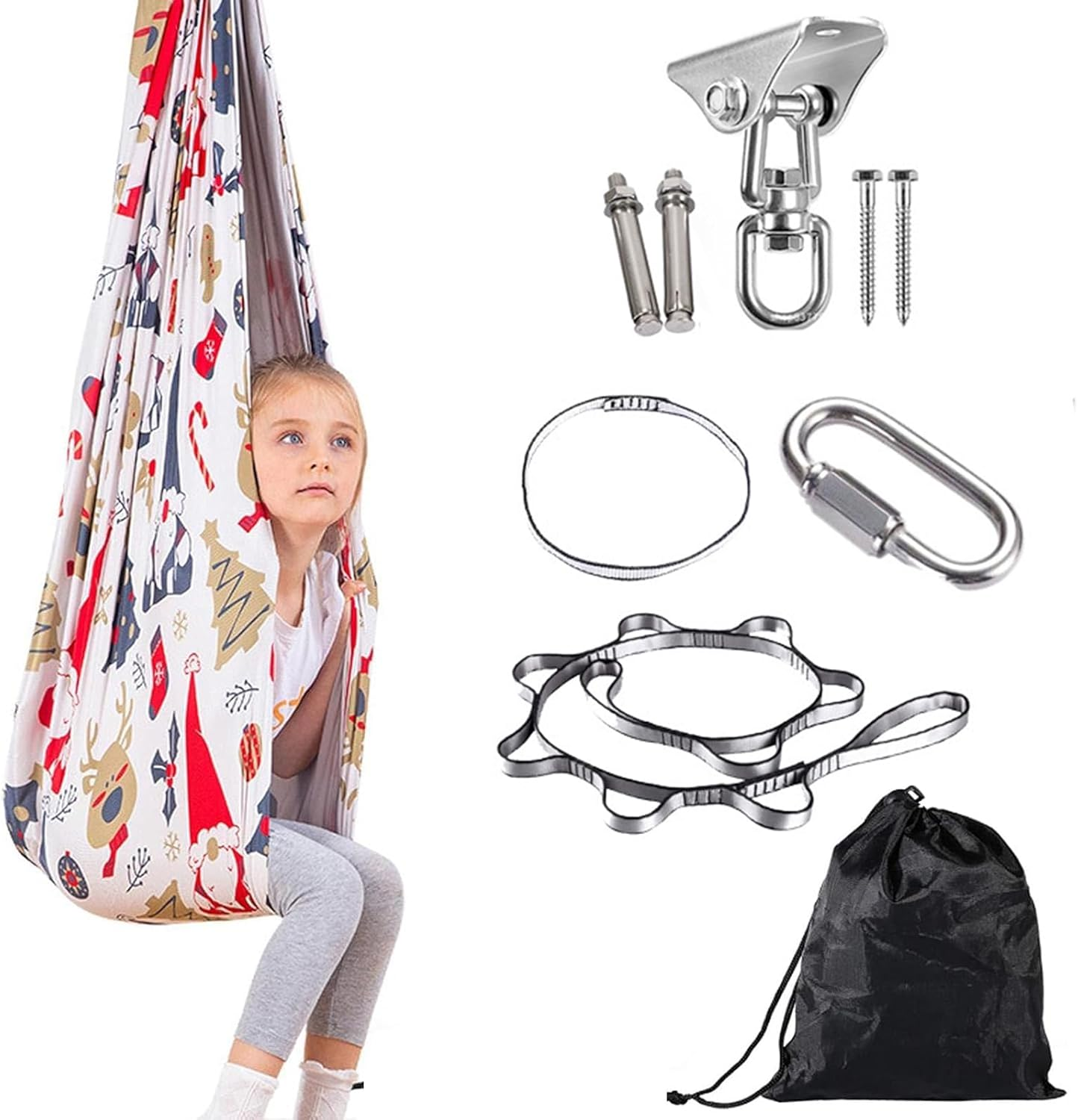 Visuivit Sensory Swing for Kids, Therapy Swing Indoor Outdoor, Healing & Relaxing Cuddle Indoor Swings for Kids with Autism, ADHD, Sensory Processing Disorder (Rainbow, Single Layer)