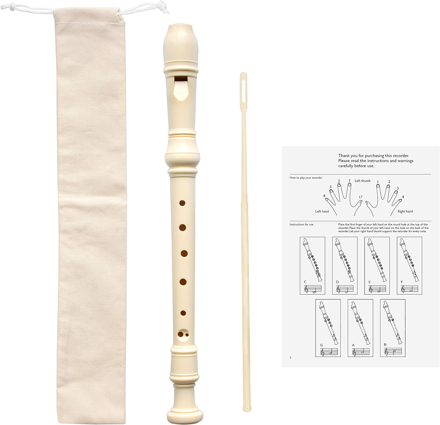 Concerto Plastic Soprano Flute W/Cleaning Stick and Storage Bag for Kids/Students/Beginners