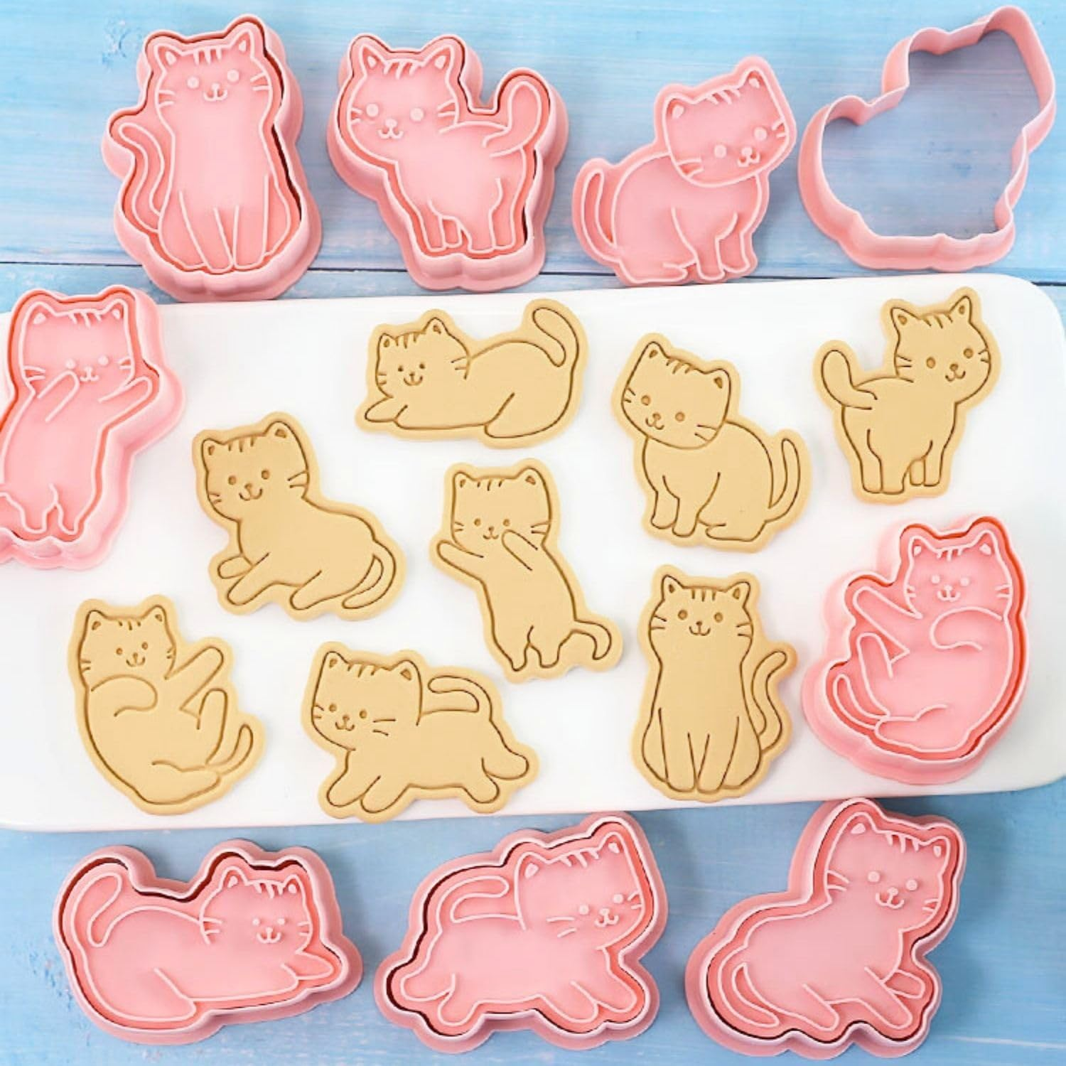 Crethinkaty Cat Cookie Cutters Set-8 Plastic Cookie Cutter Stamp- Cat Theme Fun Cookie Mold, Good for Making Cat Treats. image number 6
