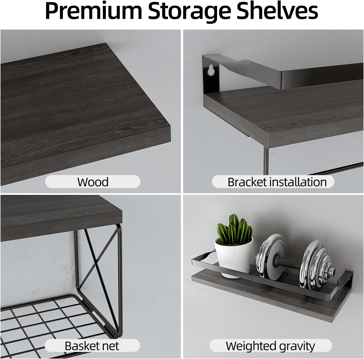 Floating Shelves with Wire Storage Basket, Rustic Bathroom Shelves over Toilet with Towel Bar, Wall Shelves for Bedroom, Living Room, Kitchen and Washroom Toilet Paper (3-Black) image number 4