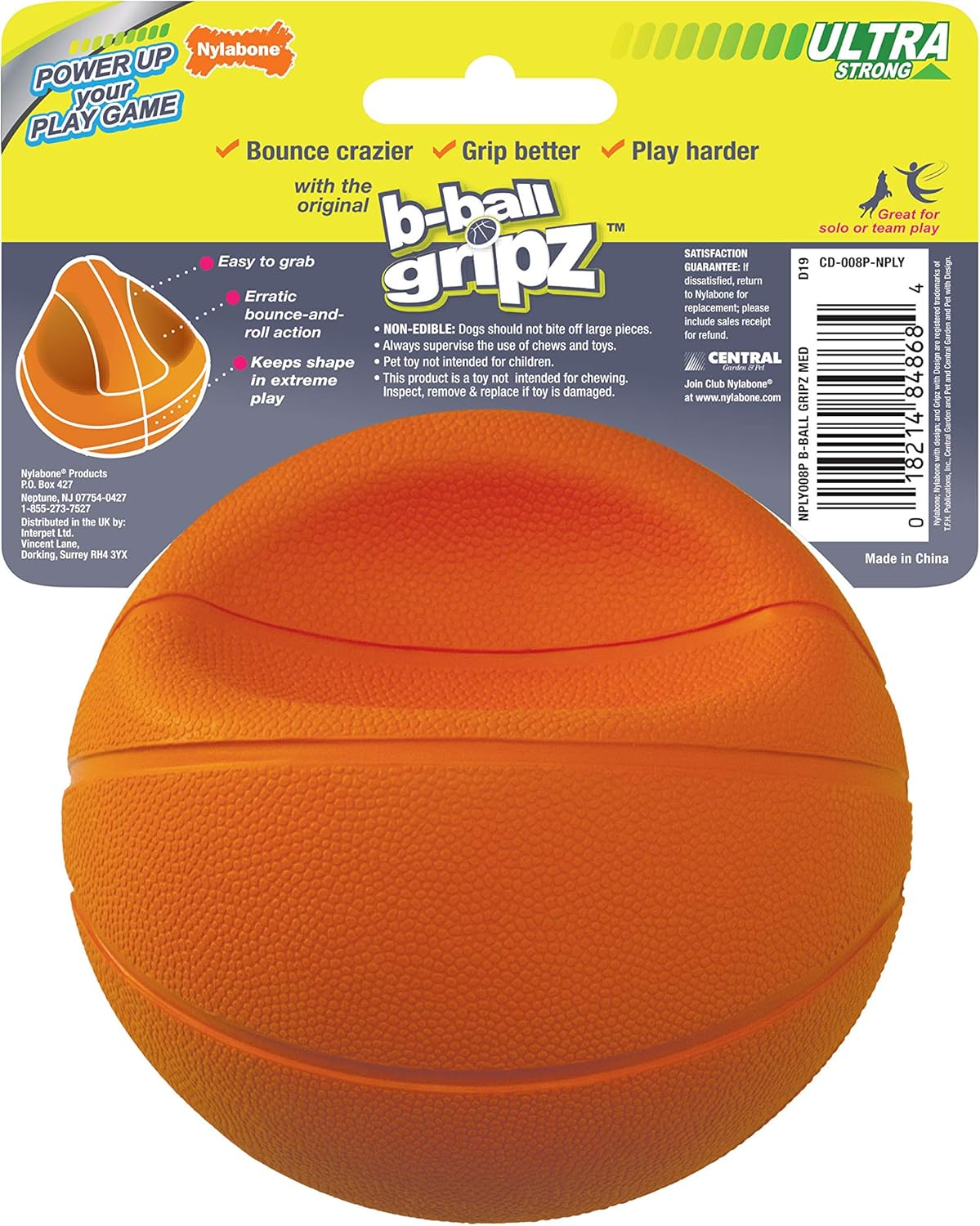 Nylabone Power Play Gripz Felt Basketball Rubber Fetch Toy, Squeaky Ball for Dogs, Medium (1 Count) image number 6