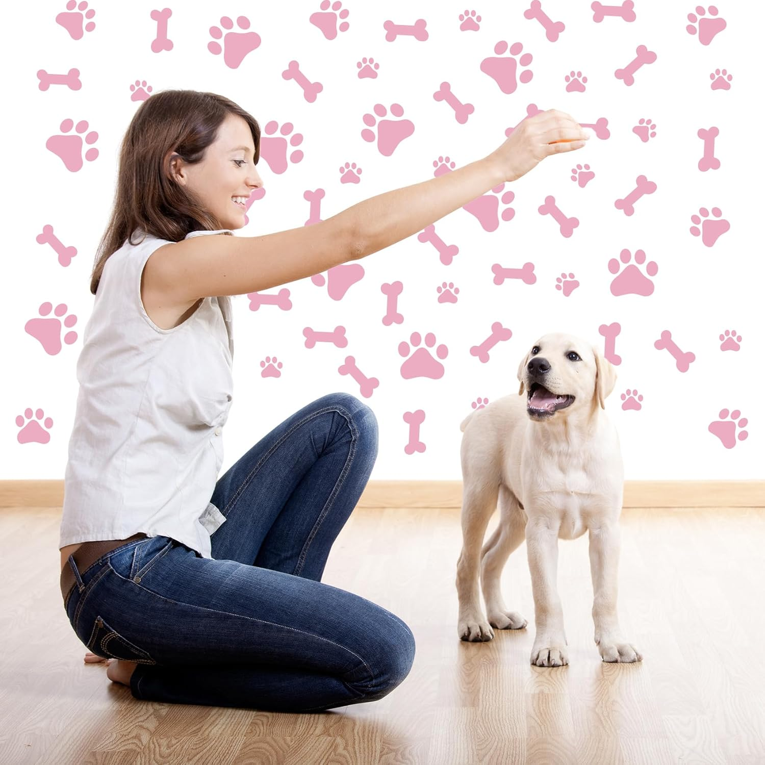 76 PCS Dog Paw Print Stickers Dog Paw Stickers Dog Bones Wall Decals Decals Peel and Stick, Removable Vinyl Animal Footprint Mural for Boys Girls Bedroom Decor Nursery Wall Decor image number 2