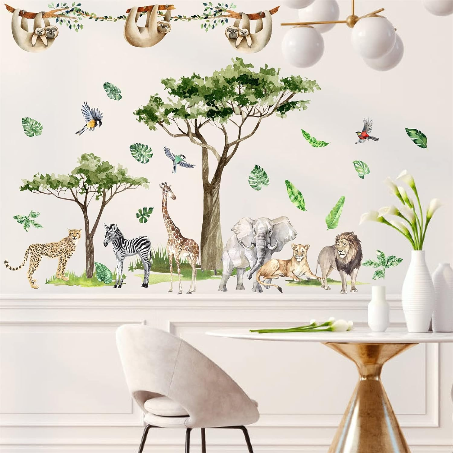 Jungle Animal Wall Decals - Safari and Wild Animal Wall Stickers for Nursery, Living Room, Bedroom - Large Zoo Animal Decor with Jungle Tree Forest Theme image number 3