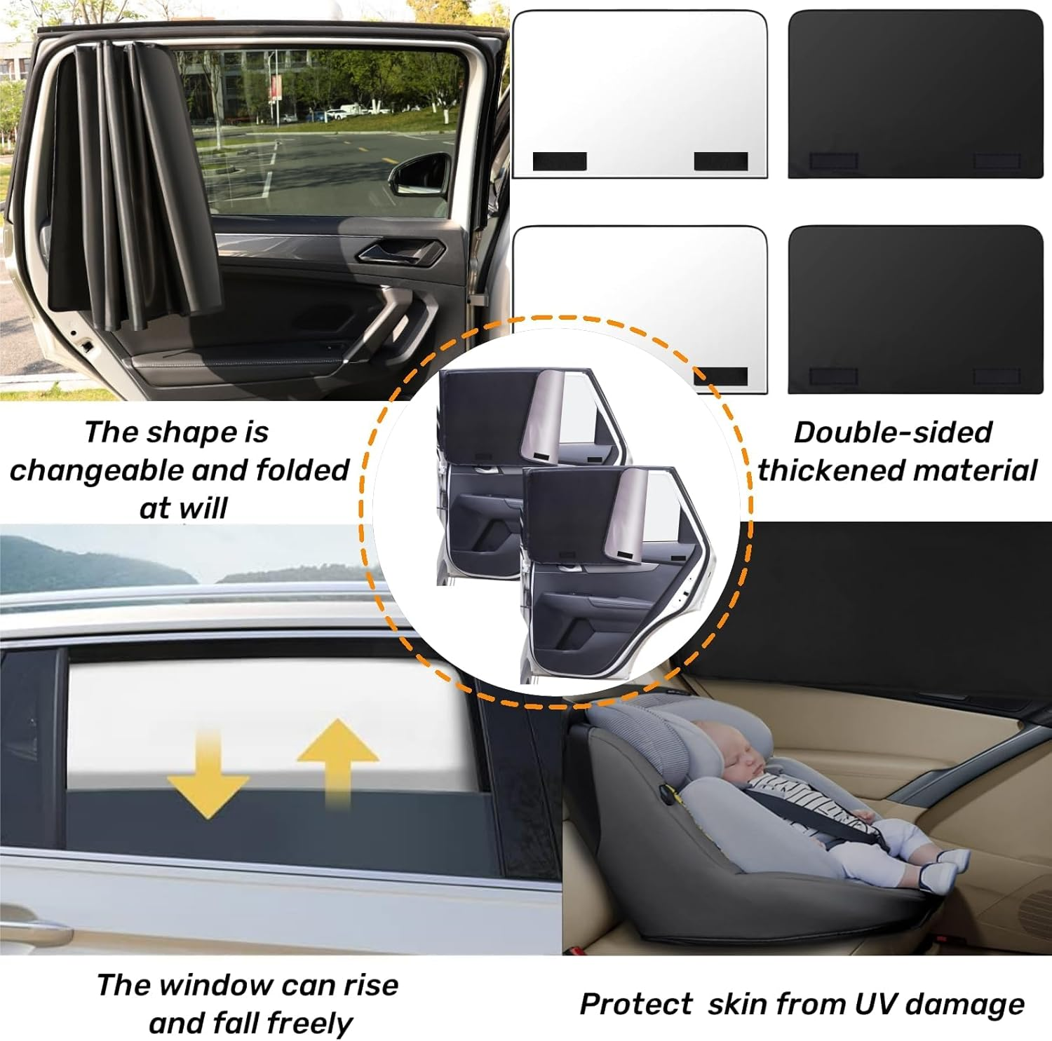 2 Pack Car Window Shades for Baby, Car Sun Shade Curtain Side Window Magnetic Car Curtains Double Layer Car Sun Shade Block UV Rays and Heat, Car Blinds All-Round Protection for Baby,Kids,Pets image number 4