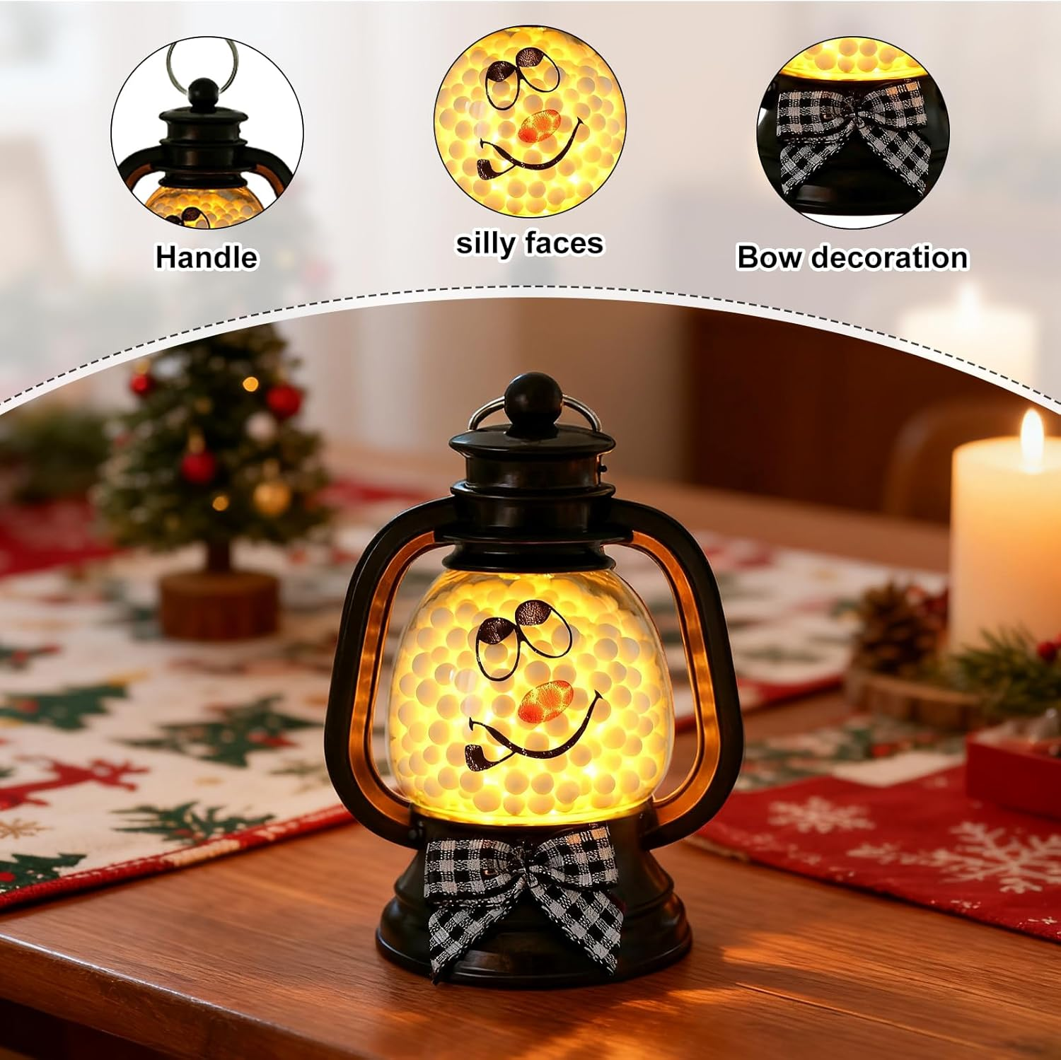 Pack of 6 Lanterns Christmas Mini Christmas Decoration Lantern Flameless Christmas Candles LED Christmas Lantern Christmas Decoration Lantern for Indoor Outdoor Decoration image number 1