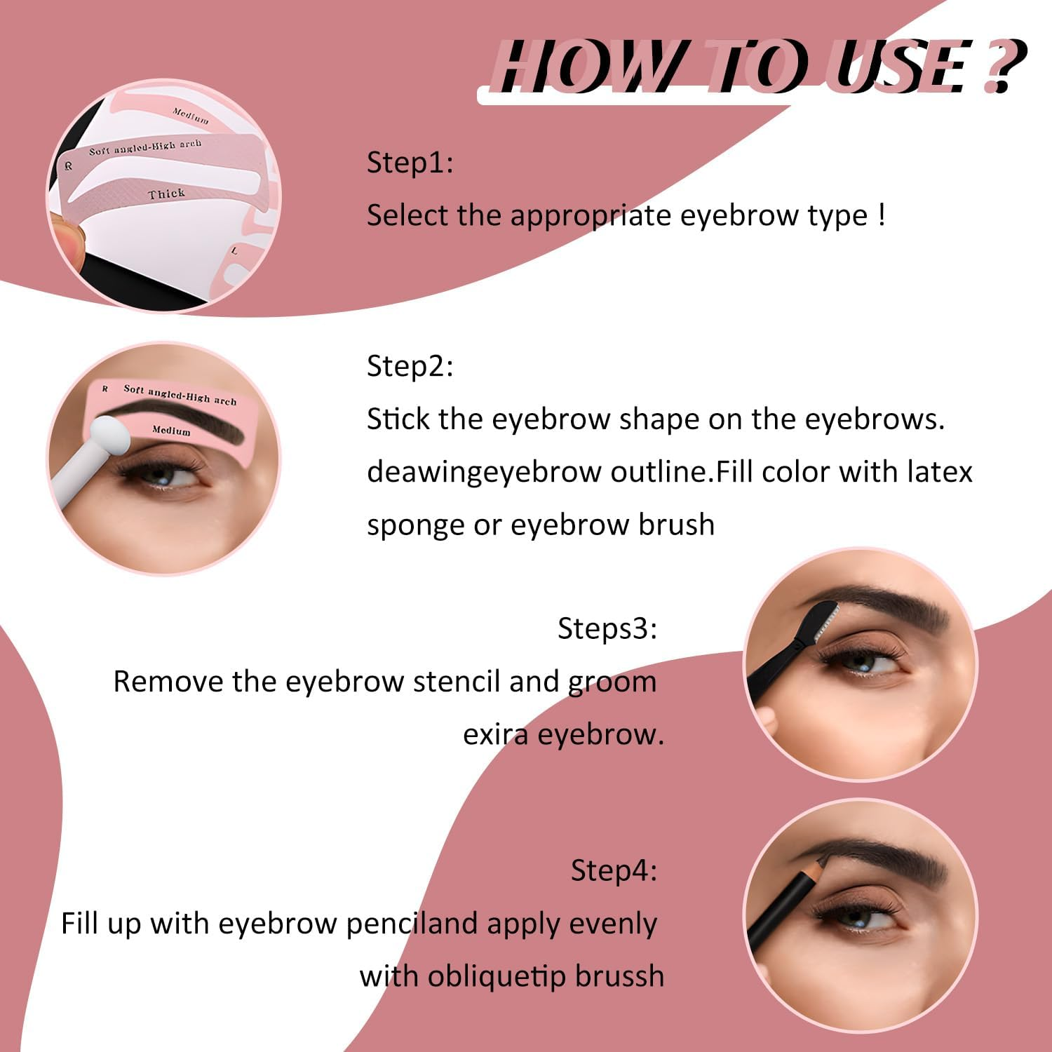 TORMEN 48 PCS Eyebrow Stencil Kit for Women 24 Styles Brow Stencil Toolbrow Shaping Templates with Strap Makeup Skin-Friendly Shaper Beginners Pros image number 2