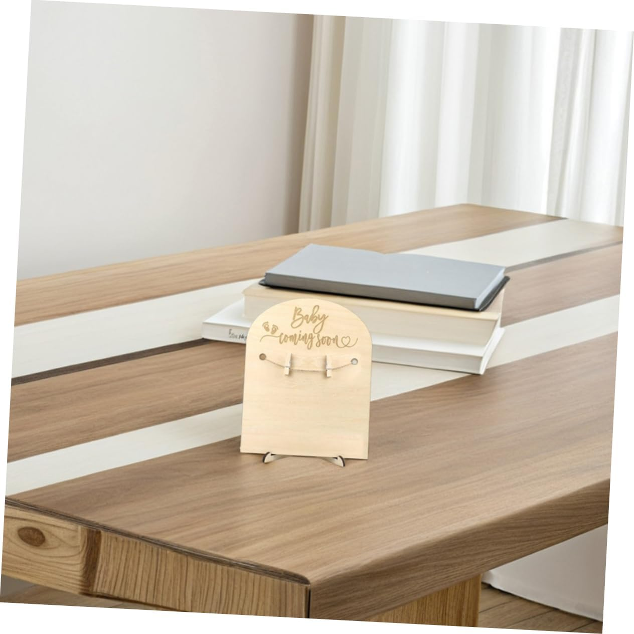 ADOCARN 2Sets Wooden Memorial Cards Birth Announcement Sign Stand and Clips Newborn Commemorative Plaque for Shower Gifts Hospital Sign Display image number 4