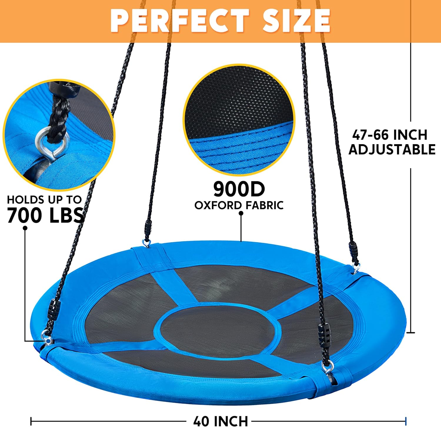 TURFEE 40" Saucer Tree Swing Set - 700Lb Weight Capacity, 900D Oxford Waterproof, with Hanging Straps Swings for Kids Playground Outdoor Activity Backyard Daily Exercise Fun(Blue) image number 3