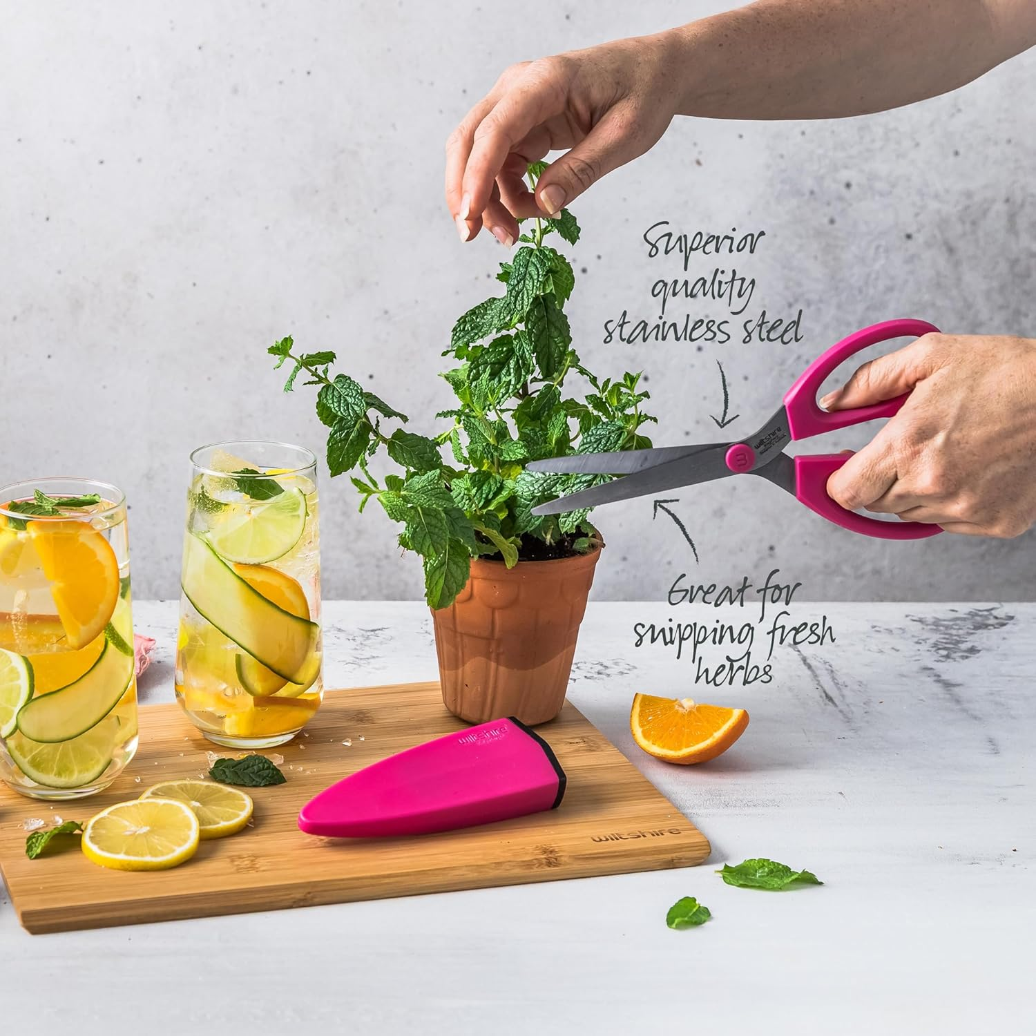 Wiltshire Staysharp Kitchen Scissors with Built-In Sharpener &ndash; Limited Edition Pink, Patented Self-Sharpening System, Soft Touch Pull-Apart Handles and Slim Scabbard image number 1