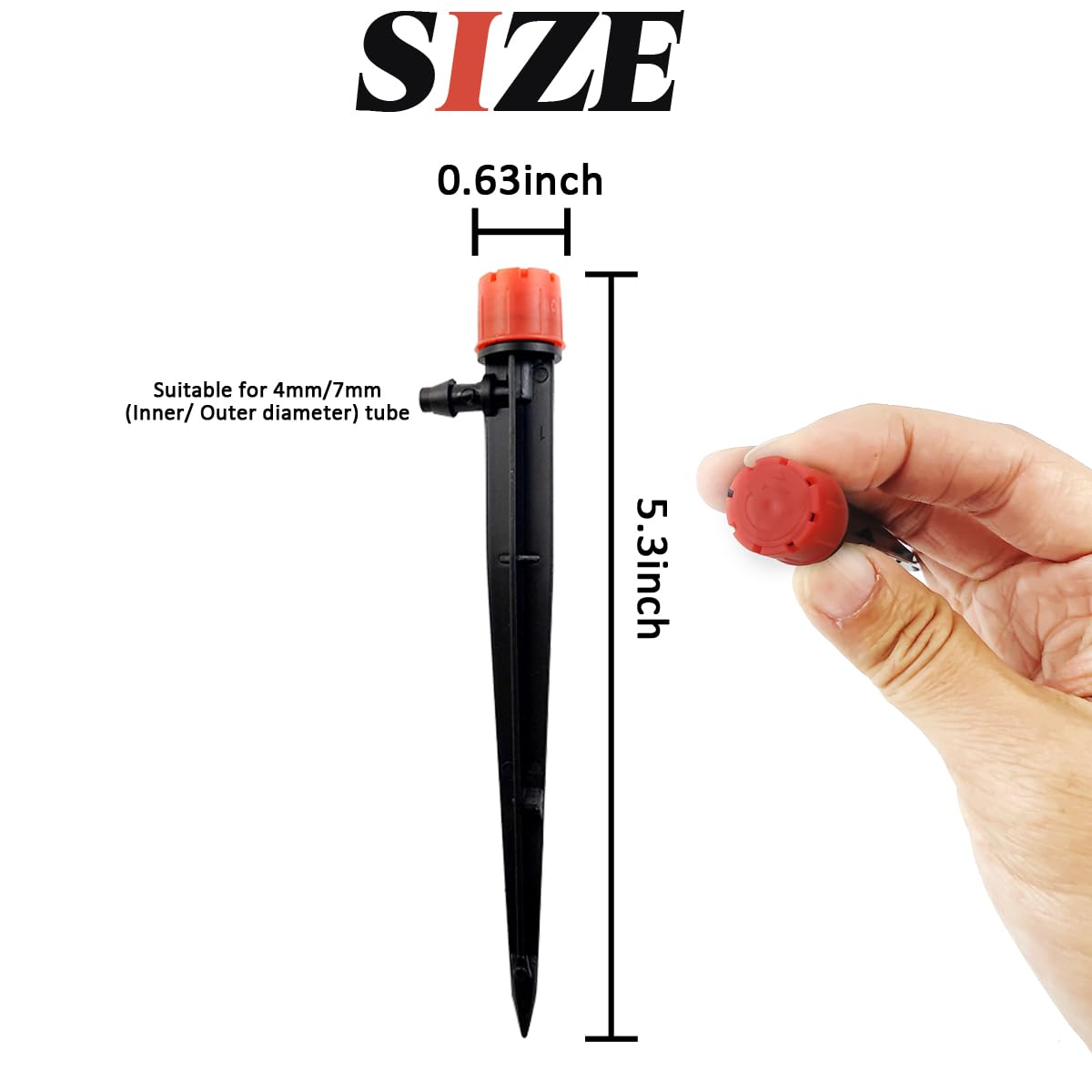 GXXMEI 50PCS Drip Emitters for 1/4" Drip Irrigation Tubing, Adjustable 360 Degree Irrigation Drippers on 5" Arrow Stake, Garden Water Flow Spray Heads Parts for (4-7Mm) Watering System image number 3