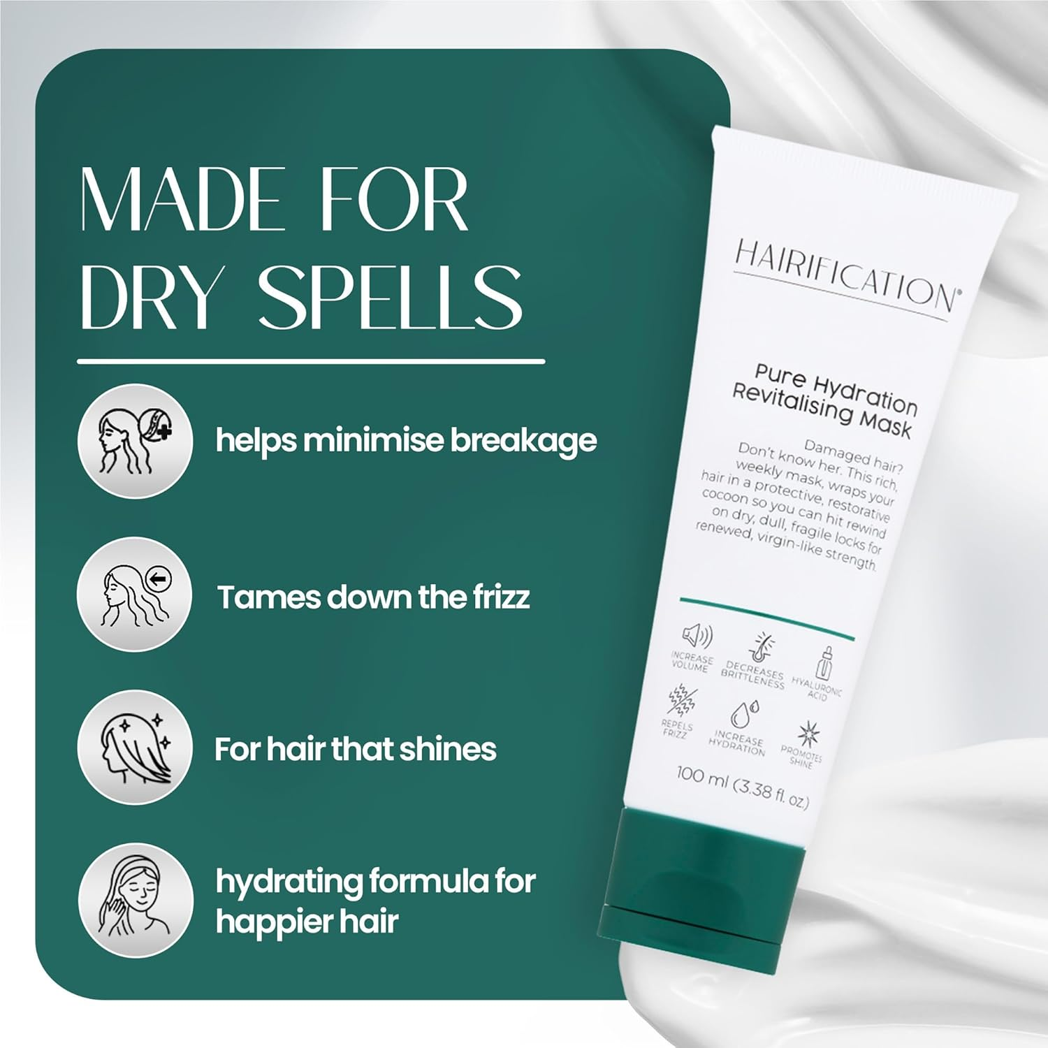 Hairification Pure Hydration Revitalising Hair Mask for Women, Weekly Smoothing Conditioner for Dry Brittle and Frizzy Hair, 100Ml image number 1