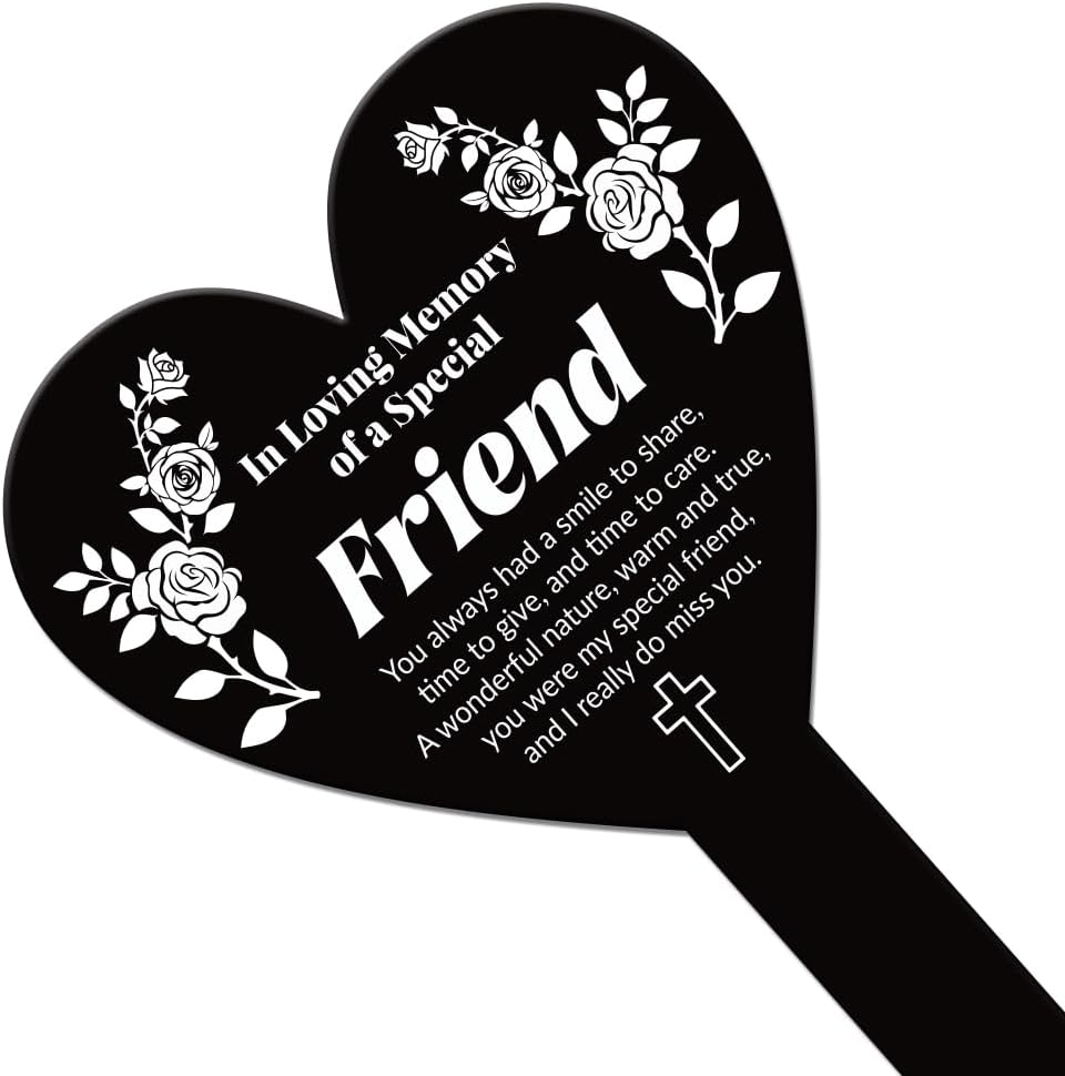 GLOBLELAND Heart-Shaped Flower Branch Garden Stake Memorial Plaque Memorial Stake for the Cemetery Acrylic Grave Stake Waterproof Condolences Garden Stake for the Yard Grave Cemetery image number 1