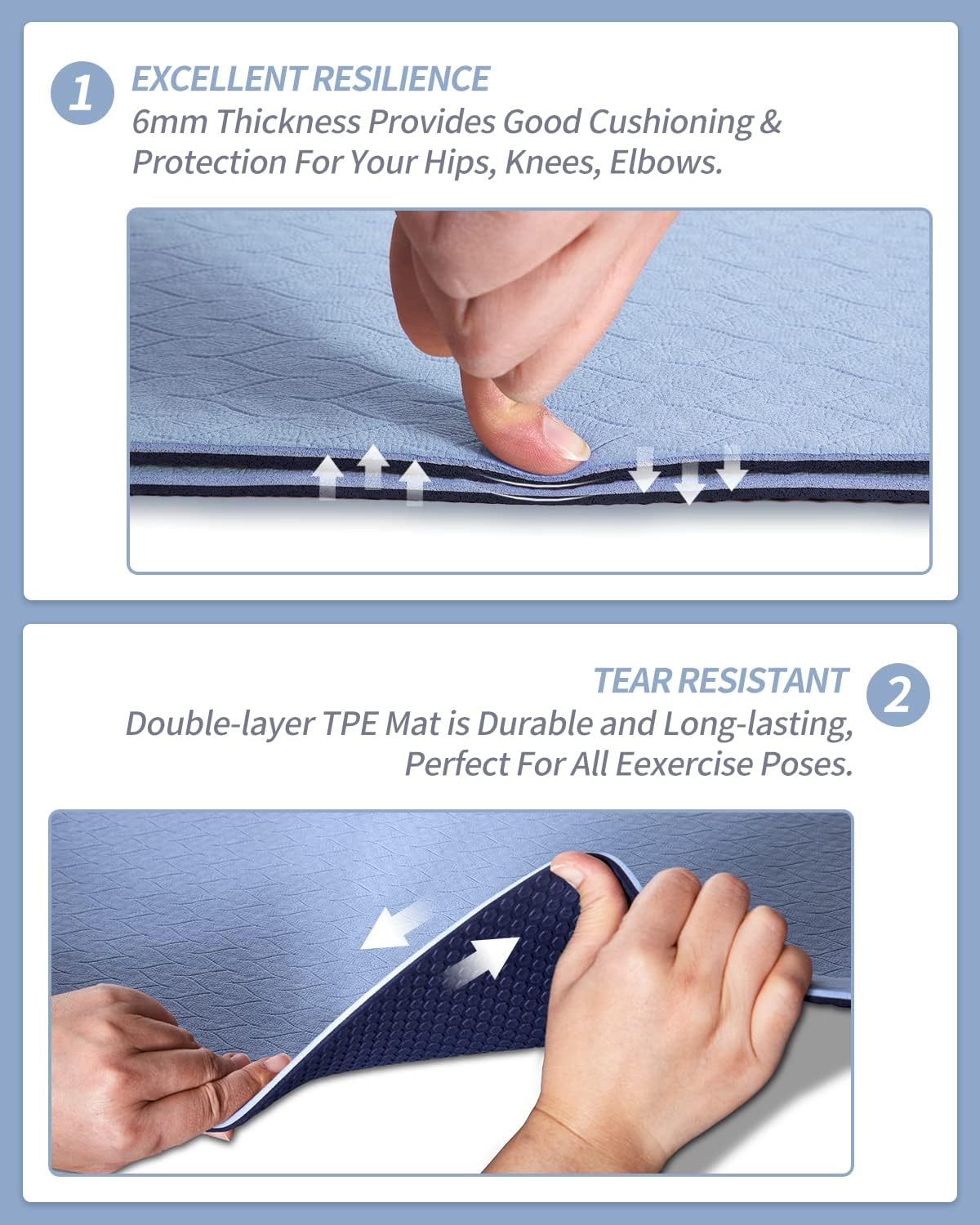 COOLMOON 1/4 Inch Extra Thick Yoga Mat Double-Sided Non Slip,Yoga Mat for Women and Men,Fitness Mats with Carrying Strap,Eco Friendly TPE Yoga Mat, Pilates and Exercises Mat - Pink image number 7