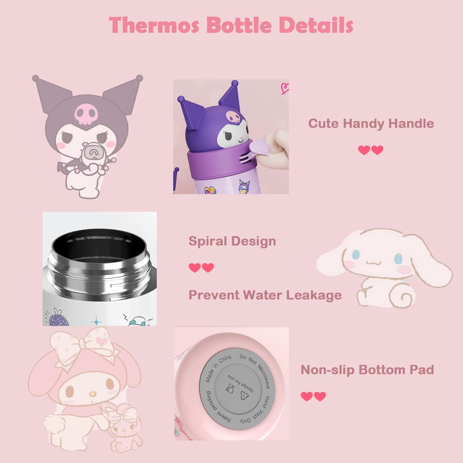 360Ml/12.2Oz Kawaii Water Bottle, Kuromi Thermos Water Bottle, Cute Insulated Water Bottle, Stainless Steel Water Cup for Hiking, Camping, Traveling, Office, School, Car, Girls image number 1