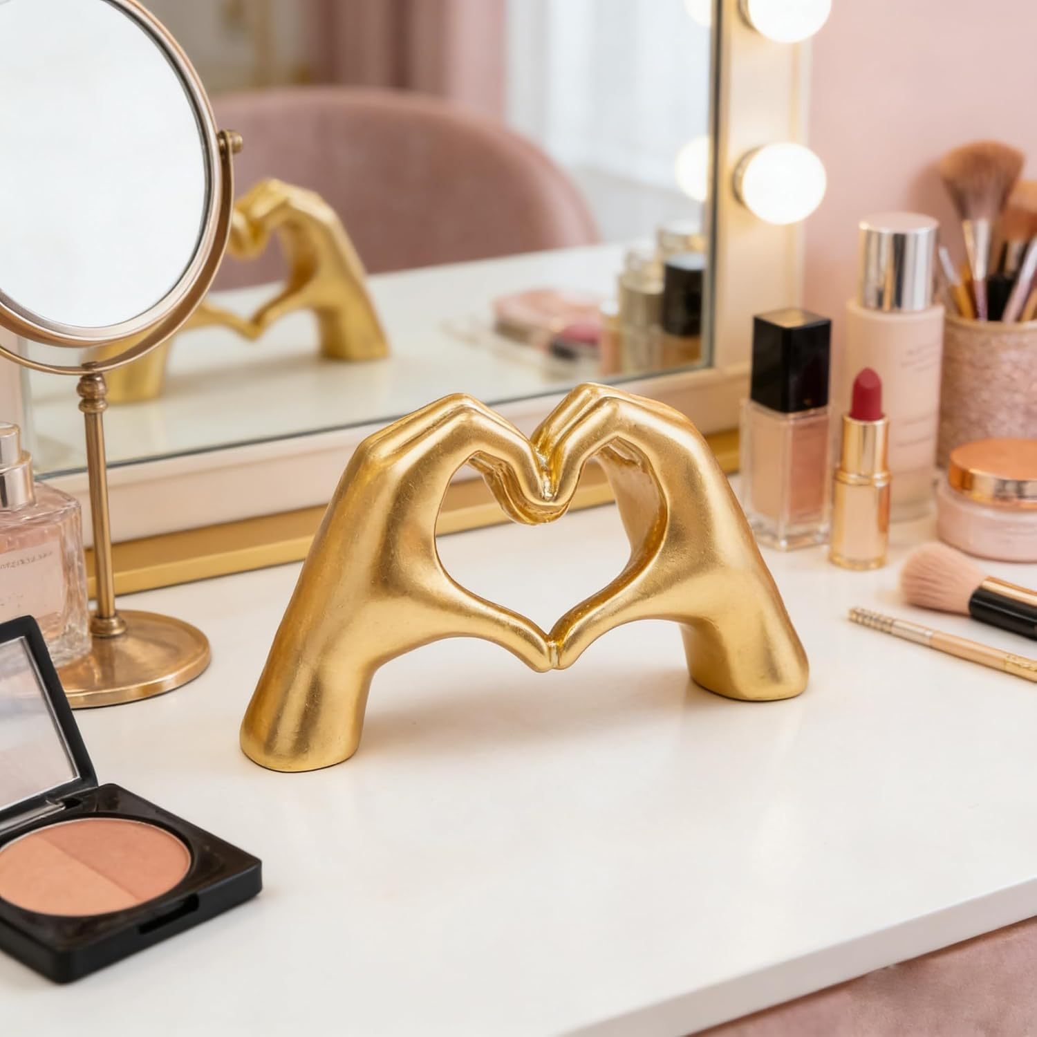 Small Heart Hands Sculpture Decor for Living Room Bedroom Bookshelf Coffe Table, Love Finger Statue Modern Aesthetic Home Decor, Unique Women'S Gifts for Wedding Birthday Valentine'S Day (Gold) image number 3