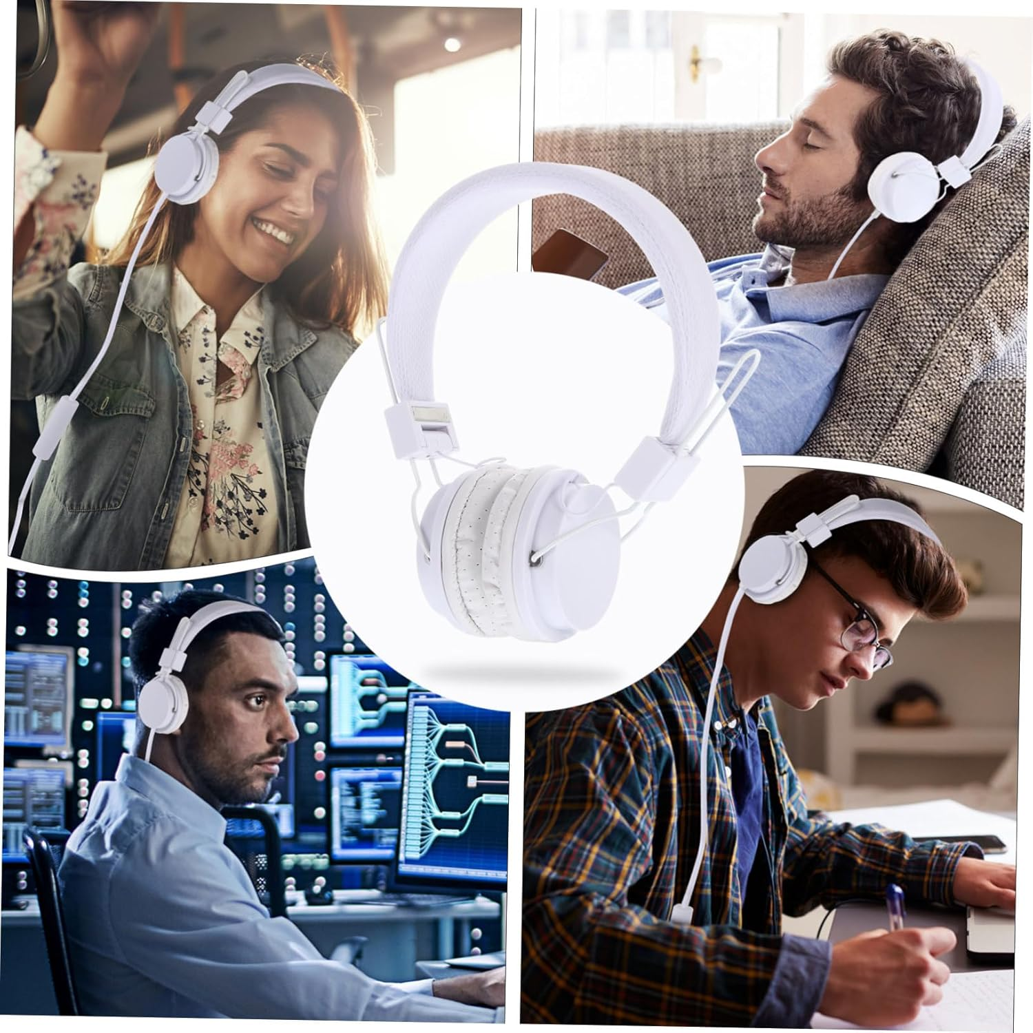 POPETPOP Wired Over-Head Gaming Headphones with Microphone for Computer, Bass Stereo Sound, White Color, Suitable for Pc Gamers and Online Streaming