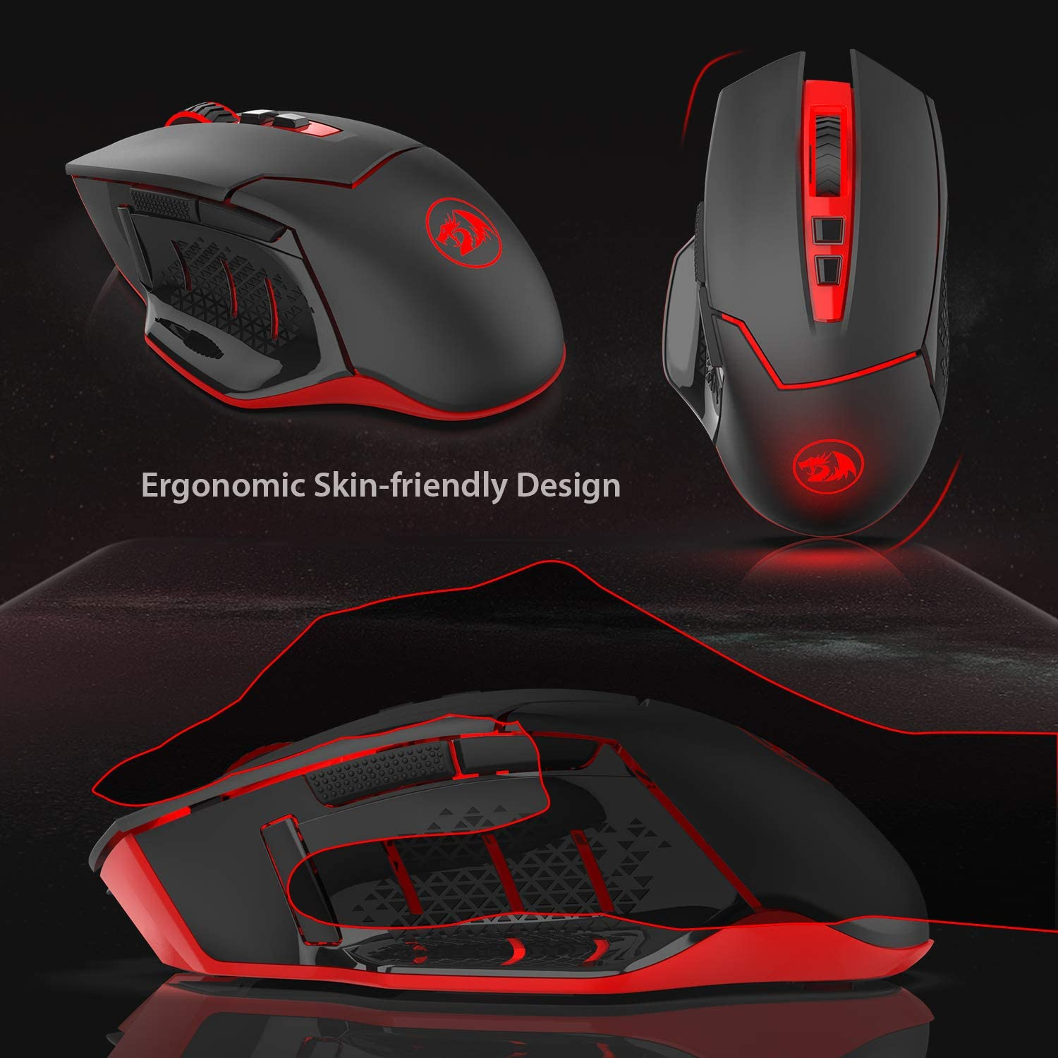 Redragon M690-1 Wireless Gaming Mouse with DPI Shifting, 2 Side Buttons, 2400 DPI, Ergonomic Design, 8 Buttons-Black image number 4