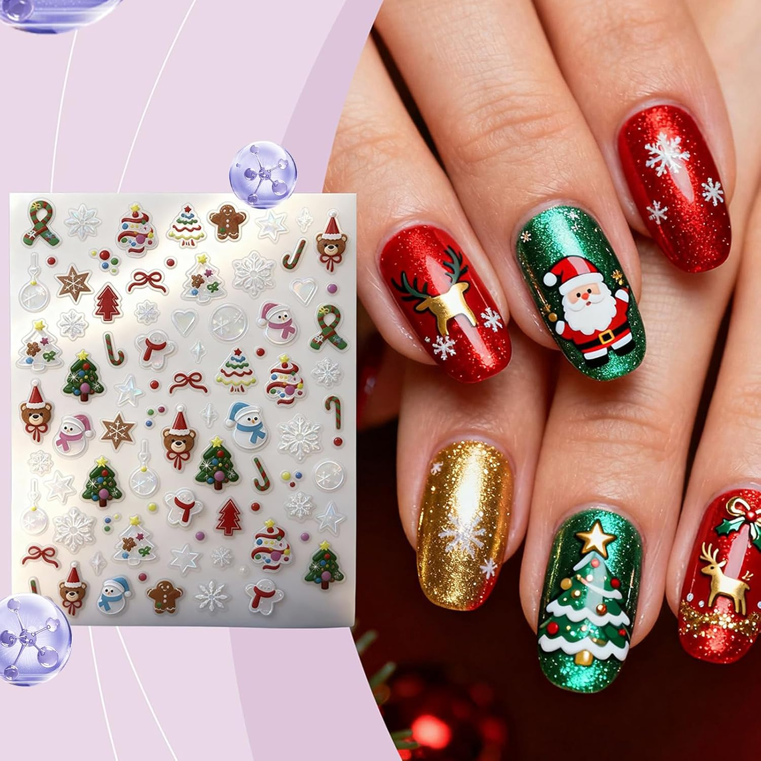 Furtryvl Winter Nail Stickers | 3D Christmas Art Decorations - Holiday Nail Decals | for Women Girls Kids Home Salon Studio Manicure Personal Care image number 4