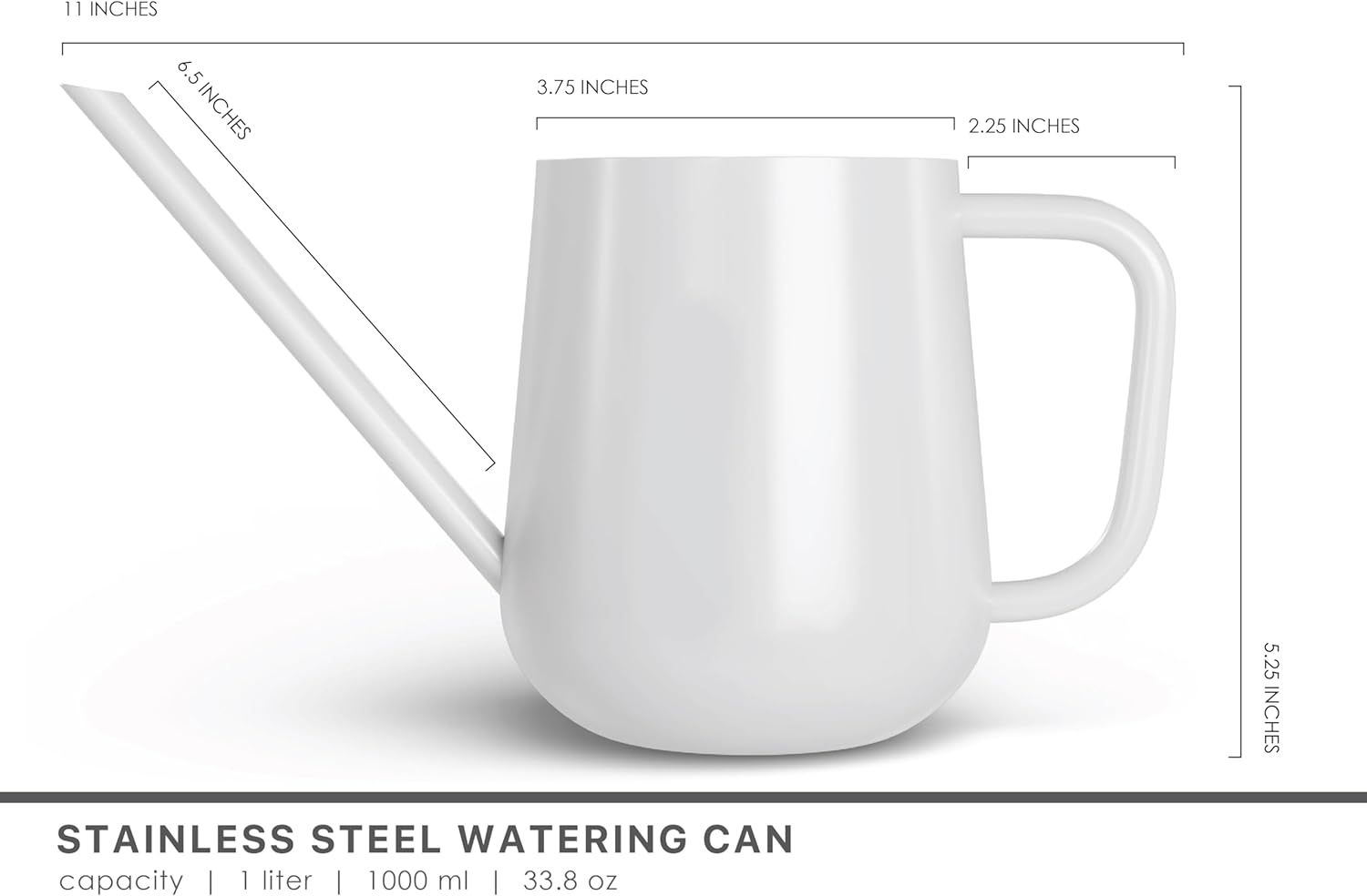 Metal Watering Can for Indoor Houseplants Outdoor Garden Long Sprout Water Can for Succulents Herb Bonsai Modern Garden Tool 33.8Oz/1000Ml (Brilliant White)