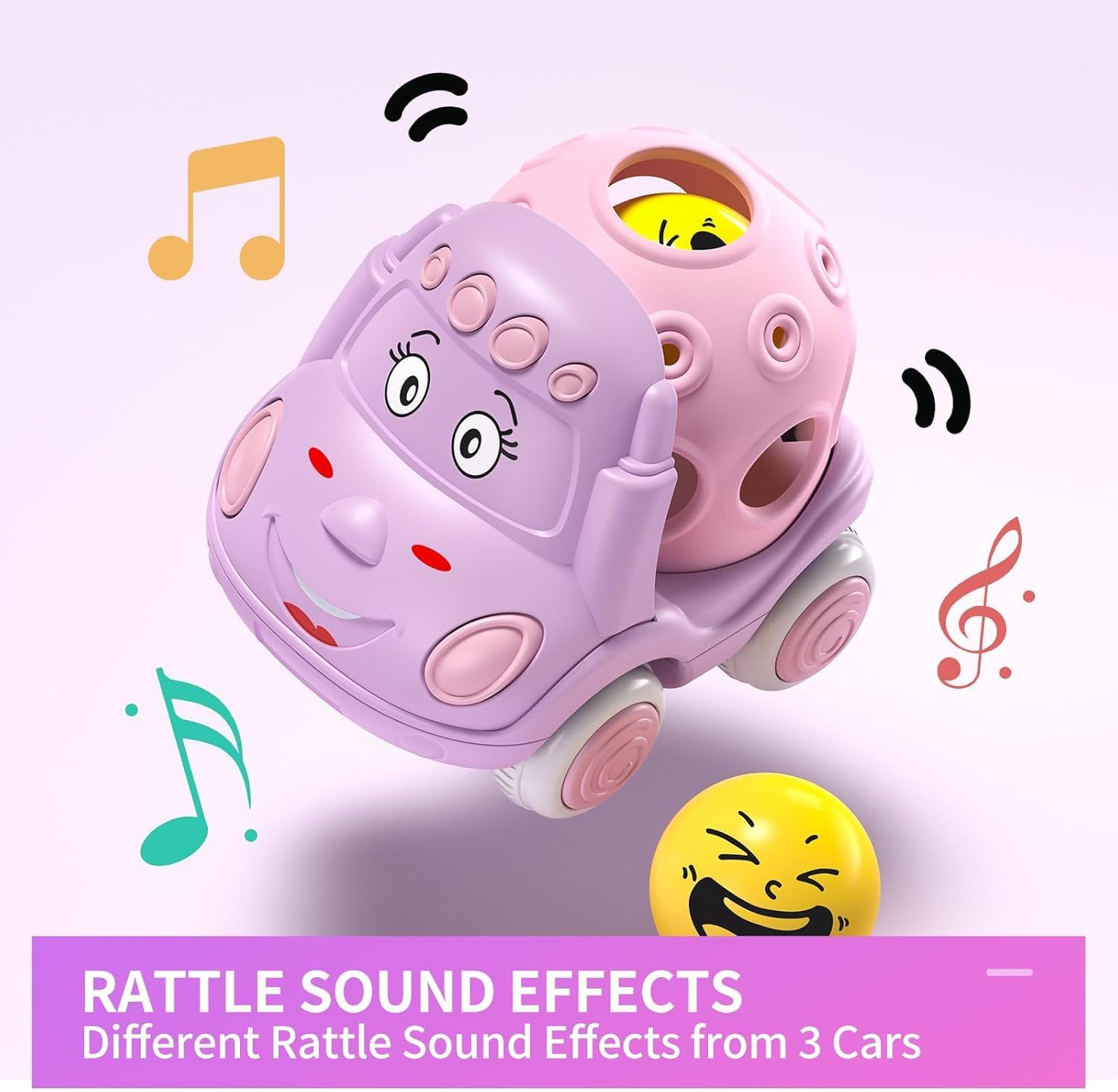 Baby Girl Toy Cars for Toddlers 1-3, Push and Go Rattle Cars for Baby Toy 6-9-12-18 Months, First Birthday Gifts for 1 2 Year Old Girls, Infant Pink Friction Truck Set image number 6