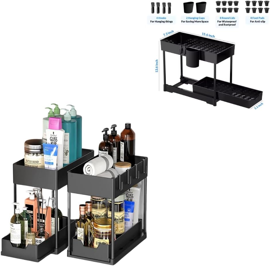 Cozy 2 Tier under Sink Storage Rack, Kitchen Storage & Organisation, Bathroom Storage and Pantry Organizer, under Bathroom Cabinet Storage, Multi-Purpose under Sink Shelf Organizer image number 3