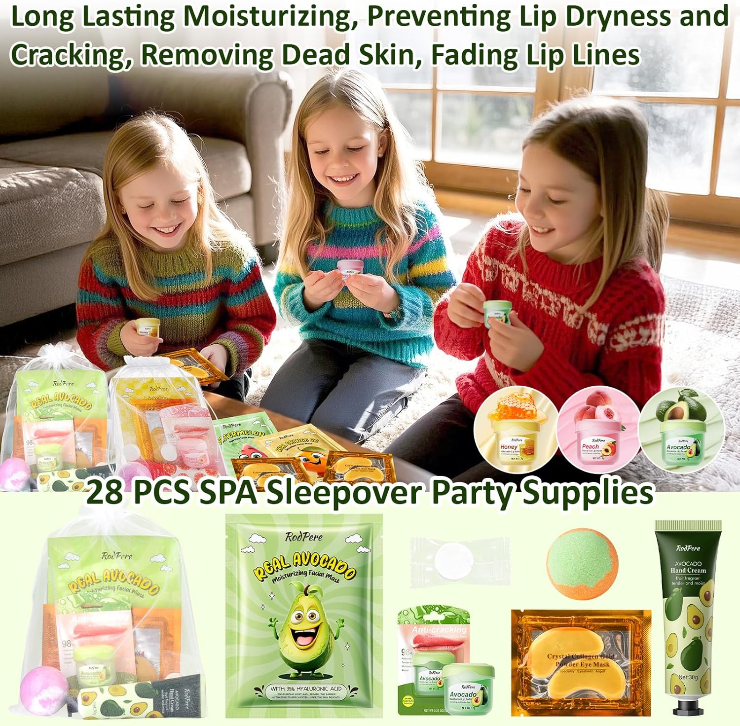 Spa Party Supplies for Girls, 28PCS Spa Birthday Party Favors for 4 People, Spa Day Kit with Bath Bombs, Eye Mask, Lip Balm, Face Mask, Hand Cream, Compressed Towel, Gift Bag, Sleepover Spa Gift Set image number 4