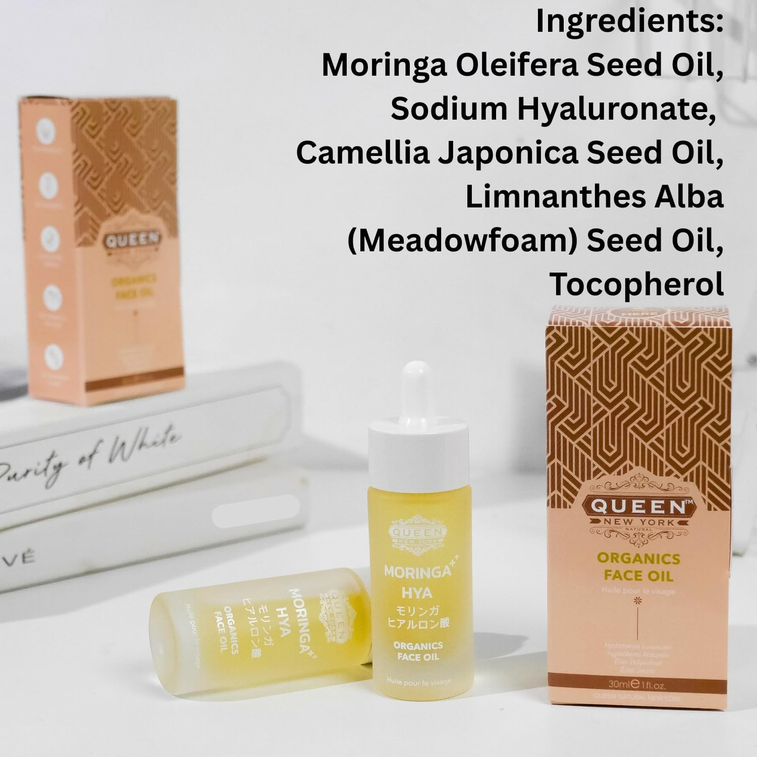 QUEEN MORINGA HYA &ndash; Natural Organic Moringa with Hyaluronic Acid &ndash; Moisturizer &ndash; Hydrating, Natural Glow Facial Oil &ndash; Lightweight, Fast Absorbing, Non-Comedogenic-Fragrance-Free image number 3