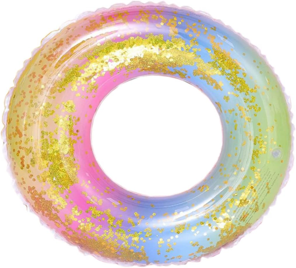 ERINGOGO Swimming Ring Adult Rainbow Inflatable Ring Sequins Translucent Gradient for Pool and Beach image number 6