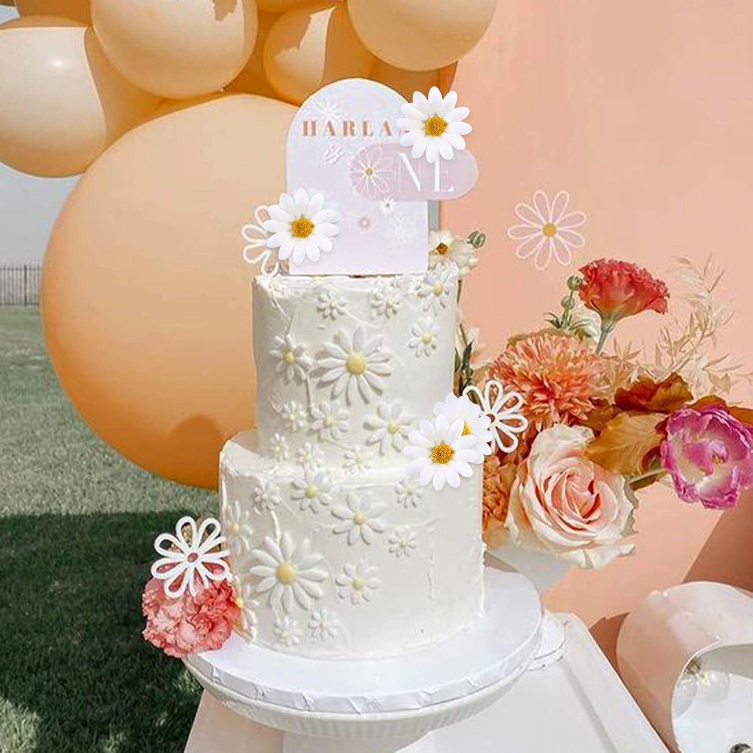 20PCS Daisy Cupcake Toppers Daisy Flower Cupcake Picks Flower Theme Spring Birthday Wedding Bridal Baby Shower Birthday Party Decoration Supplies White - Pinkq 2024 image number 3