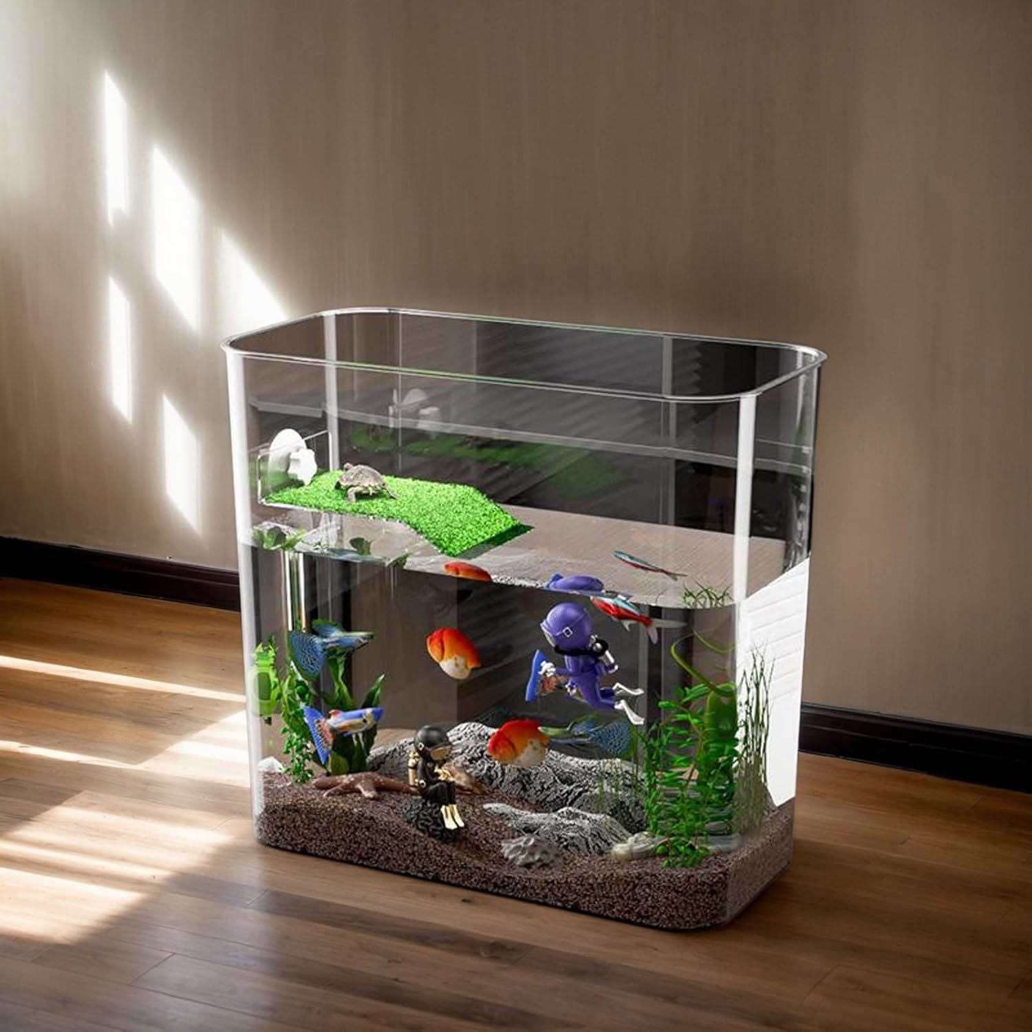 Betta Fish Tank | Transparent Pet Supplies Terrarium Fish Decor,Aquatic Turtle Tanks and Aquariums - for Amphibians Reptile Tortoise Frog Crayfish Hermit Crabs image number 3