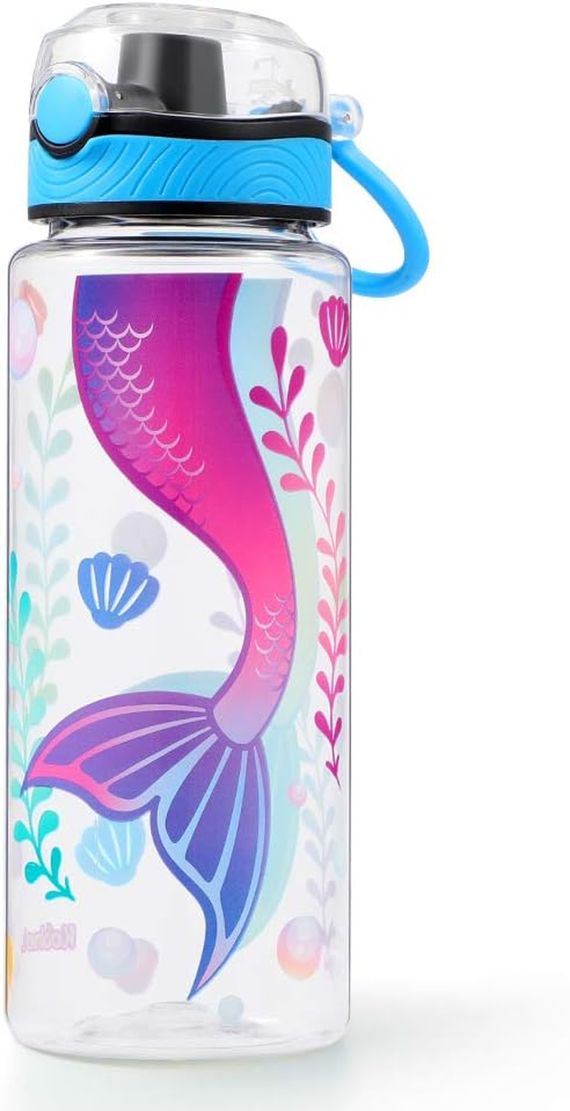 Cute Water Bottle for School Kids Girls, BPA FREE Tritan & Leak Proof & Easy Clean & Carry Handle, 23Oz/ 680Ml - Mermaid